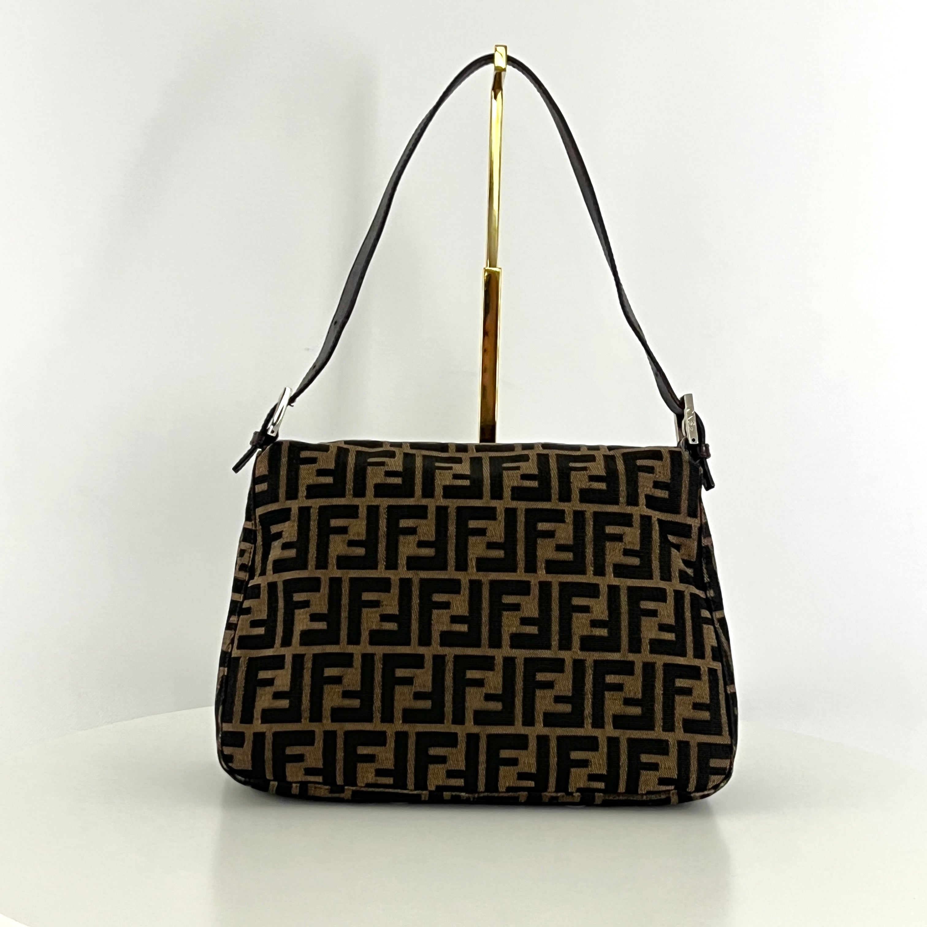 Sac à main FENDI Mamma toile et cuir marron