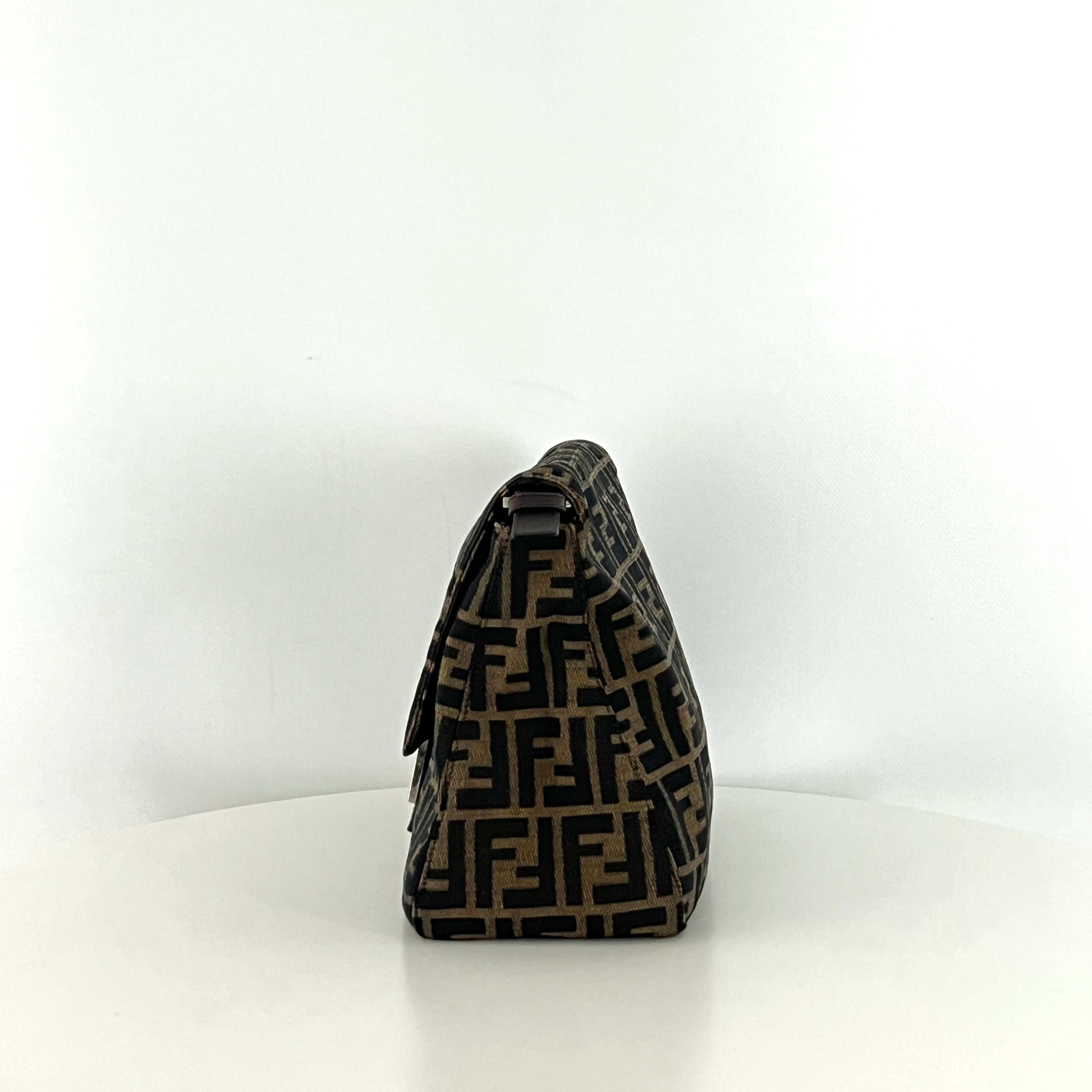 Sac à main FENDI Mamma toile et cuir marron