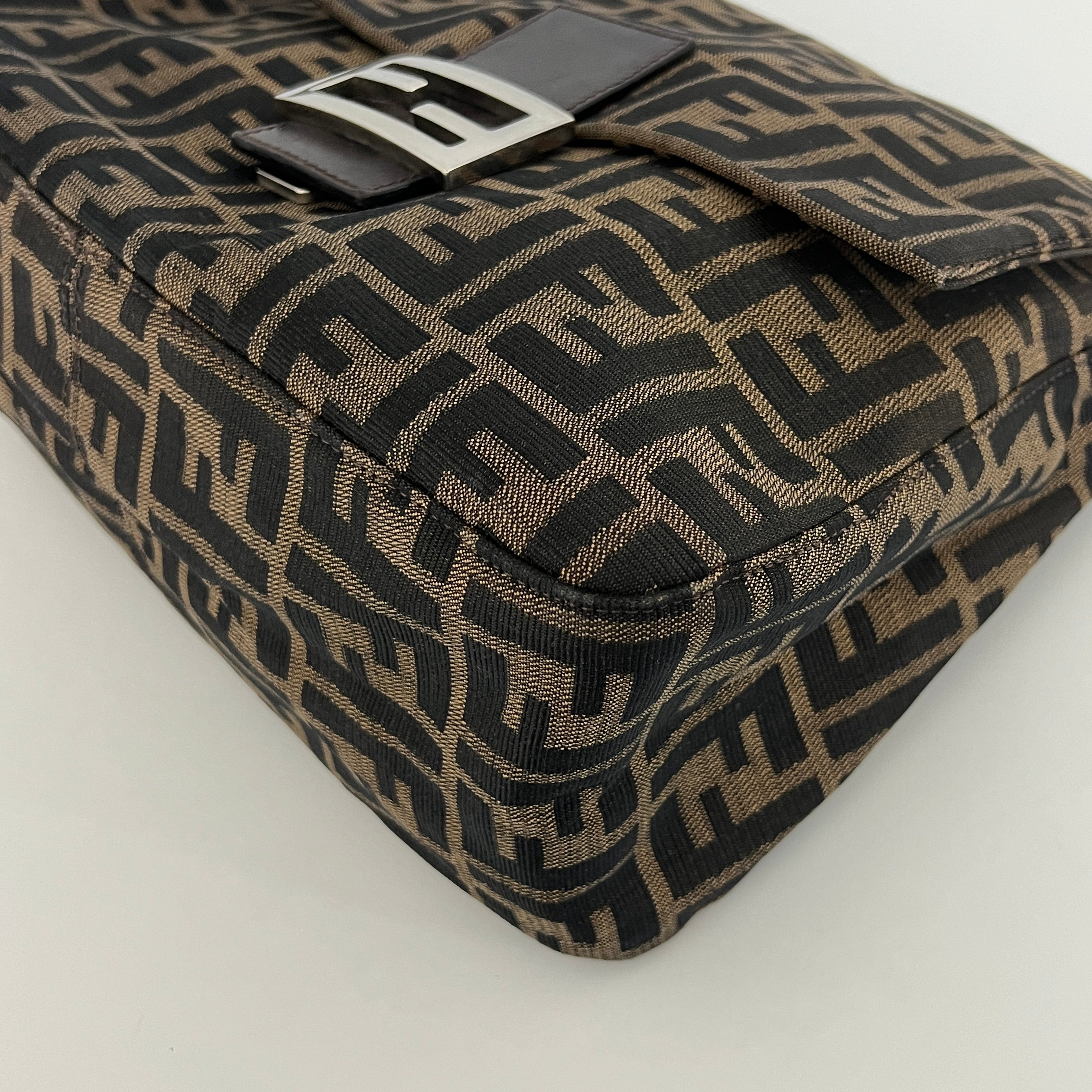 Sac à main FENDI Mamma toile et cuir marron