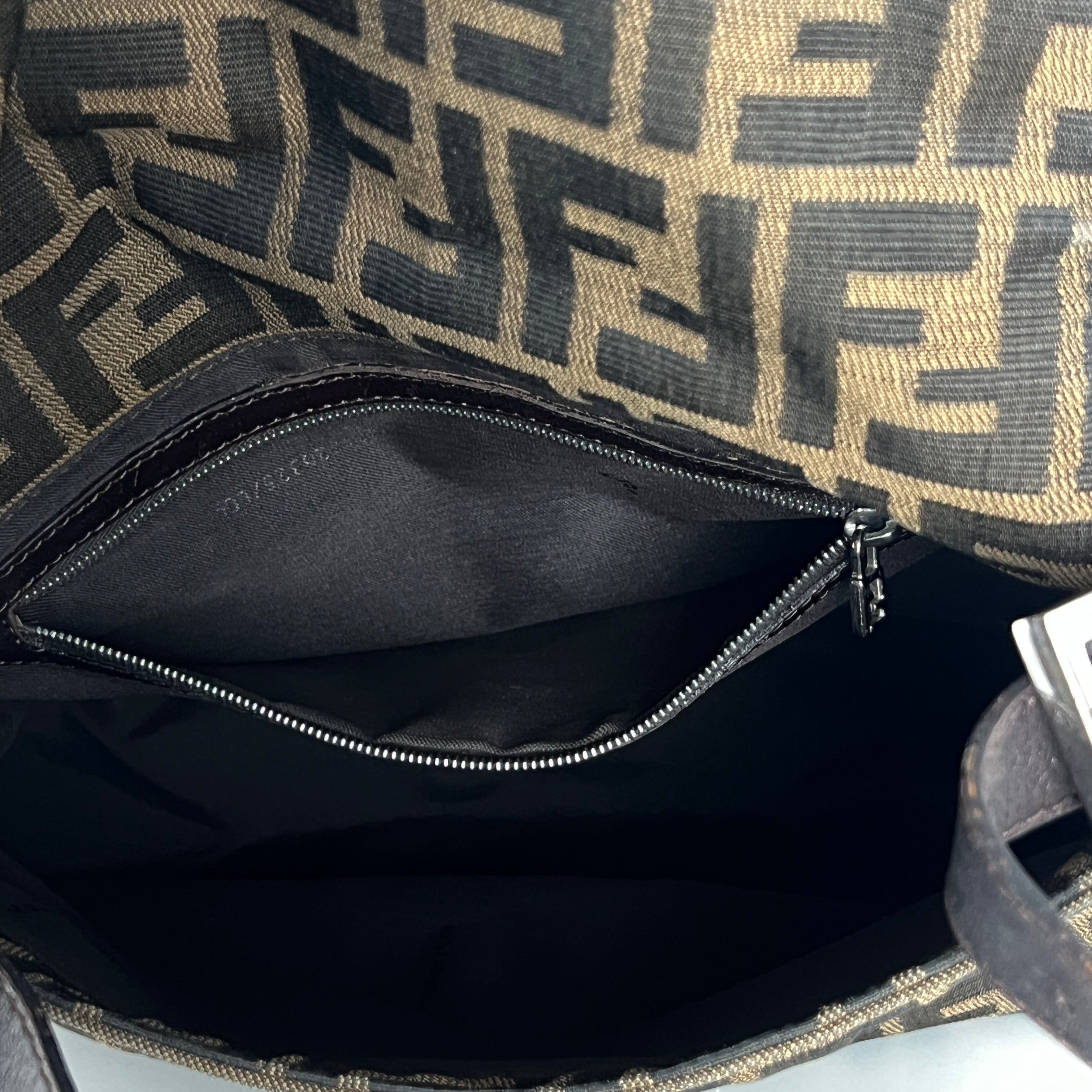 Sac à main FENDI Mamma toile et cuir marron
