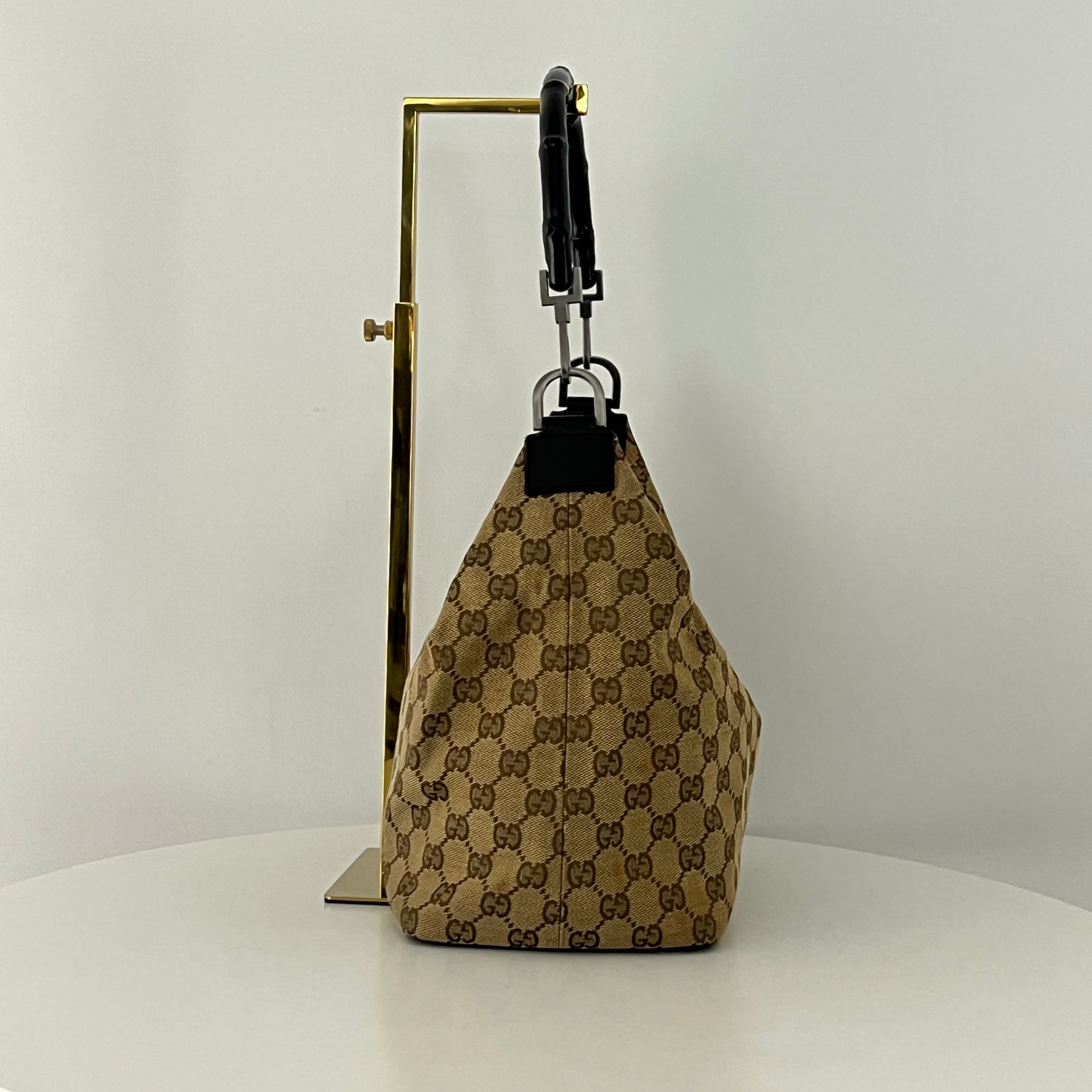 Sac à main GUCCI Hobo Bamboo toile et cuir marron