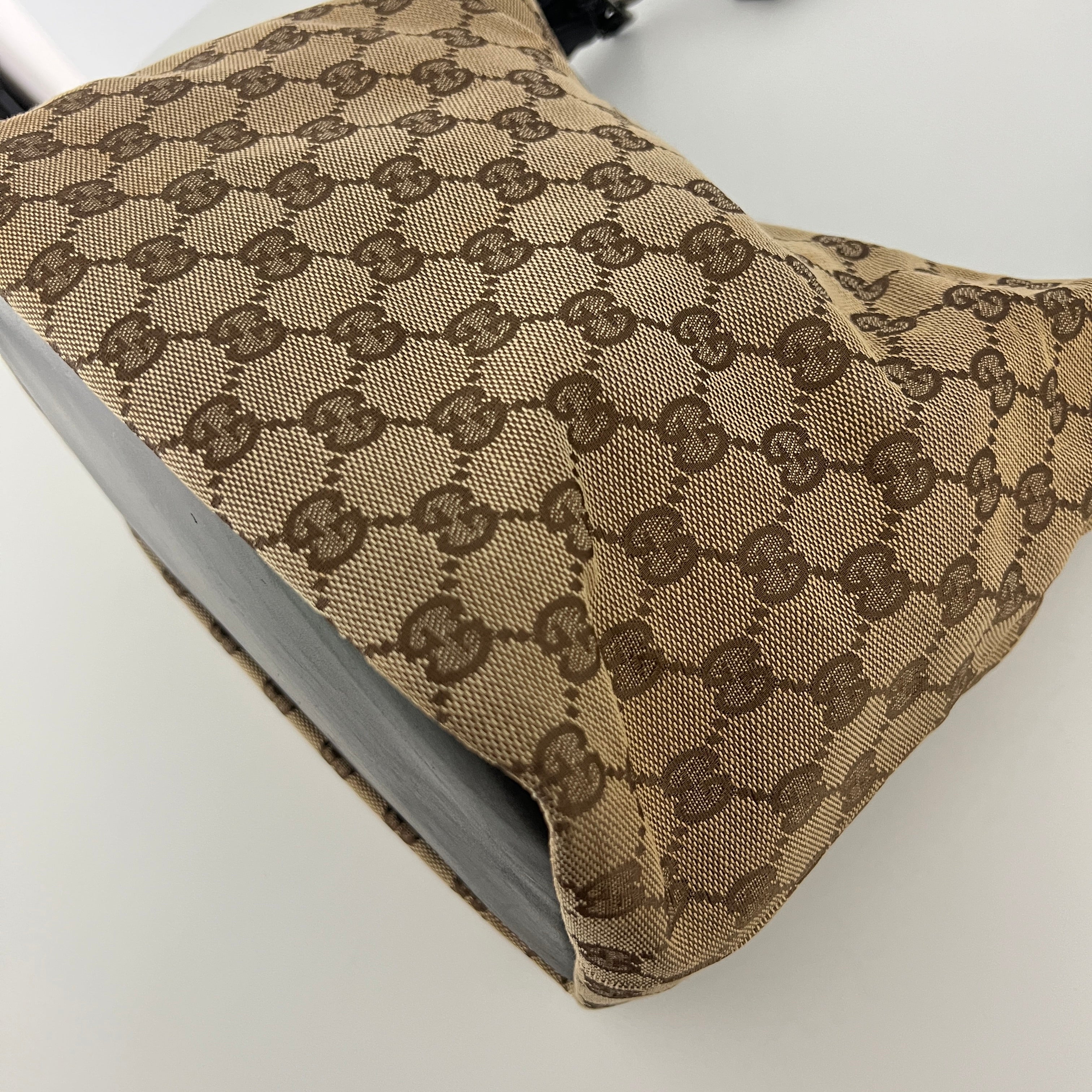 Sac à main GUCCI Hobo Bamboo toile et cuir marron