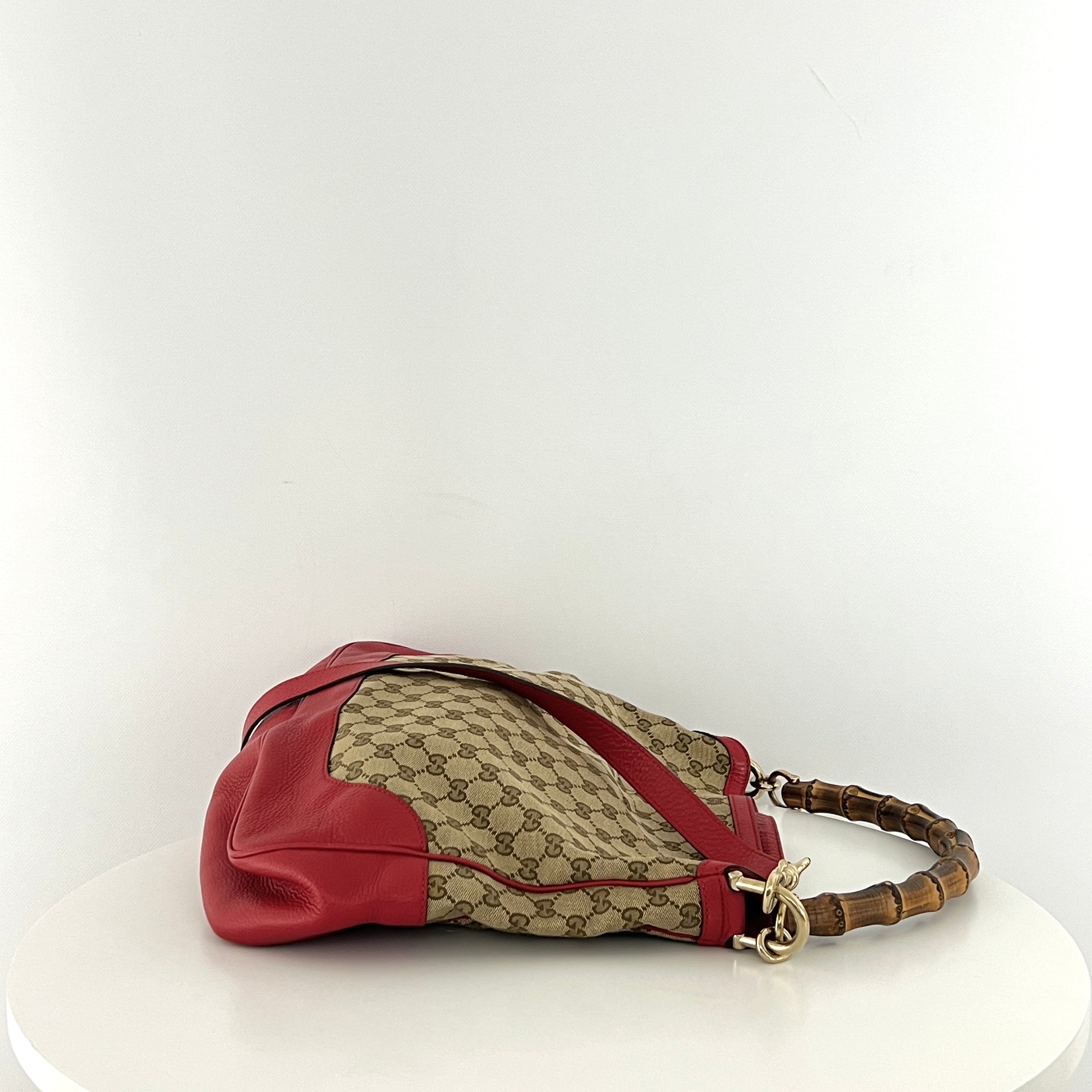 GUCCI Diana Bamboo handbag in brown canvas and leather