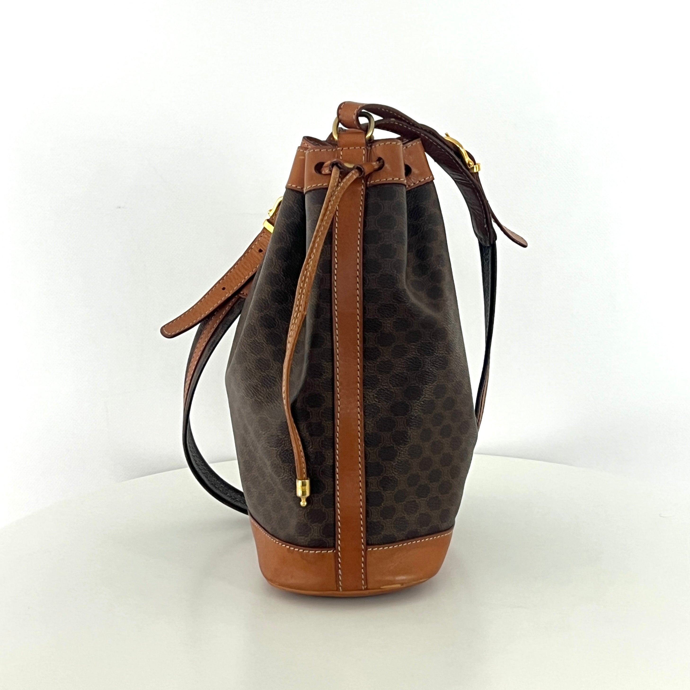 Sac à main CELINE Seau toile et cuir marron