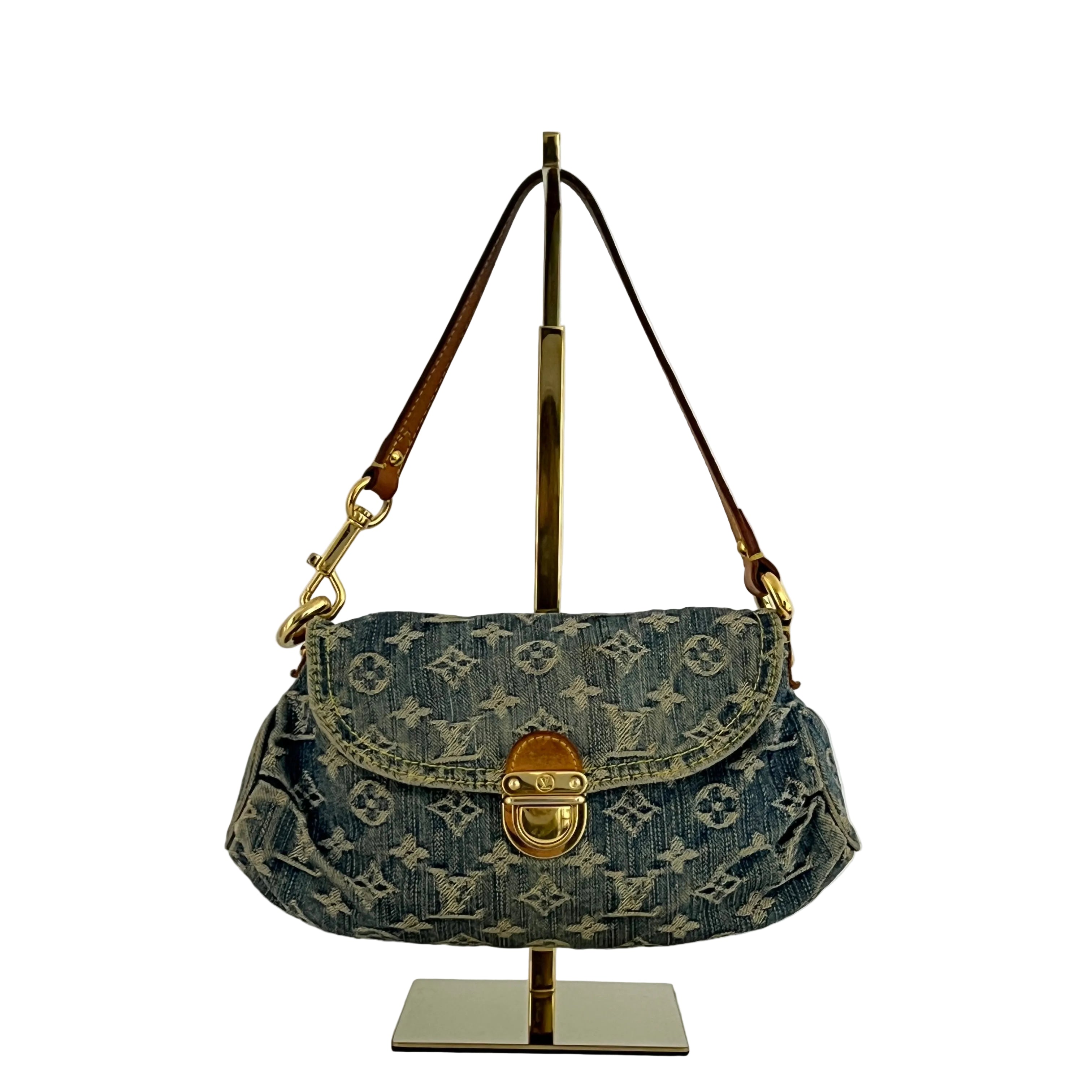 Sac à main LOUIS VUITTON Pleaty Denim toile et cuir bleu