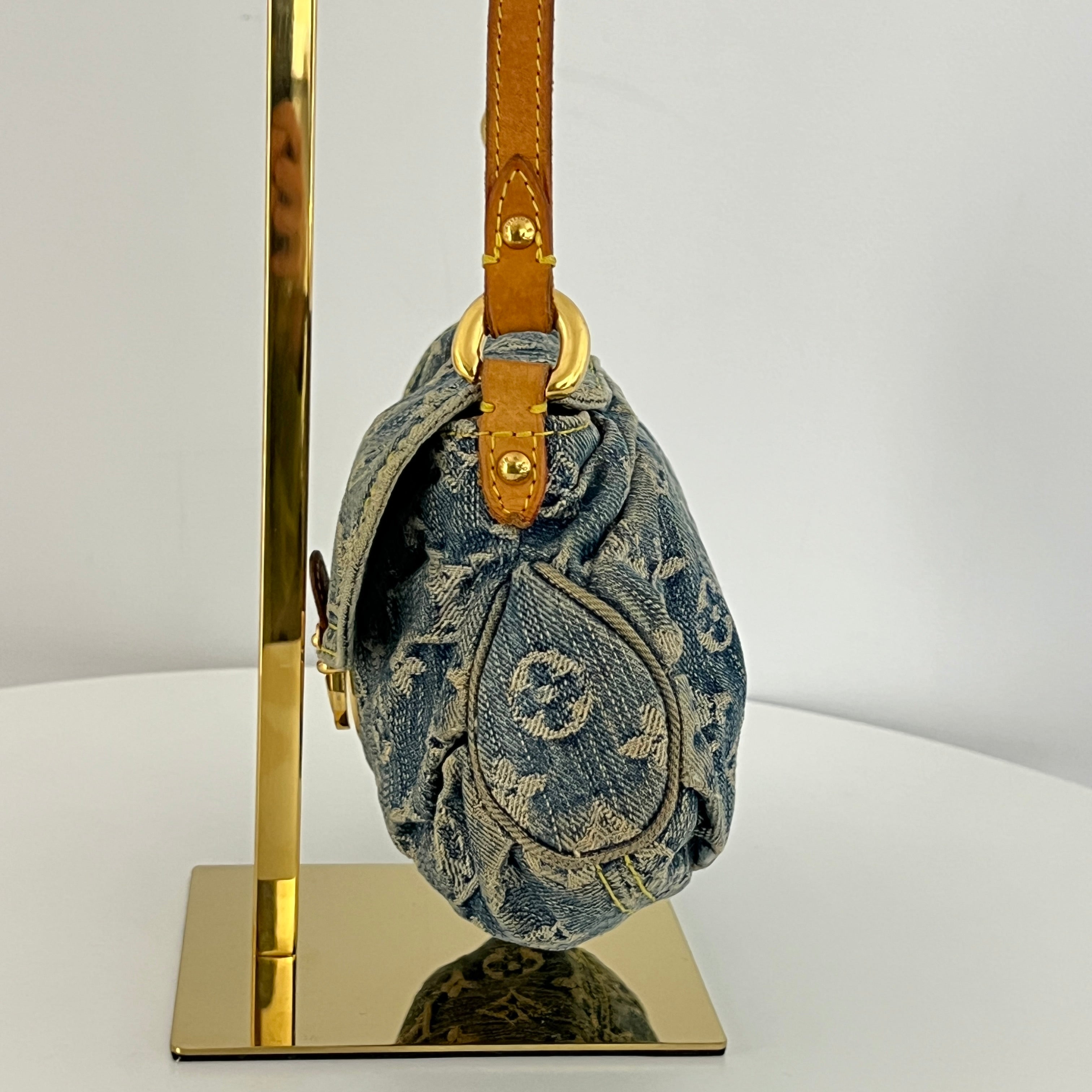 Sac à main LOUIS VUITTON Pleaty Denim toile et cuir bleu