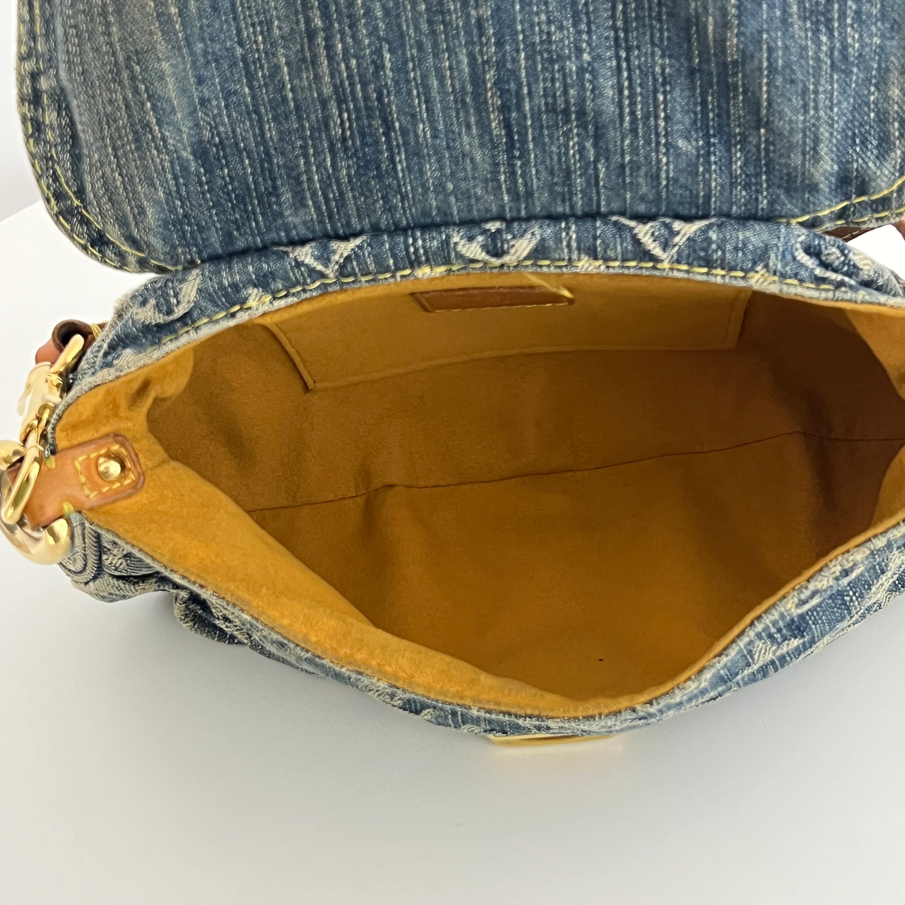 Sac à main LOUIS VUITTON Pleaty Denim toile et cuir bleu