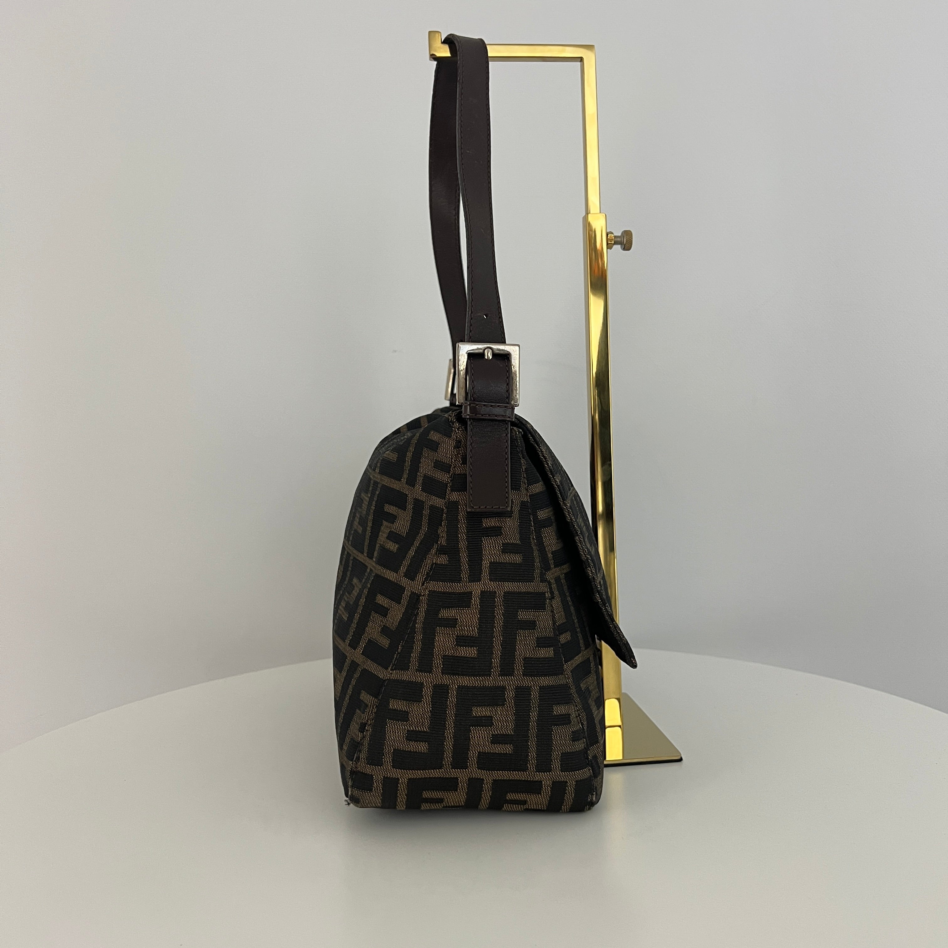 FENDI Mamma canvas and brown leather handbag
