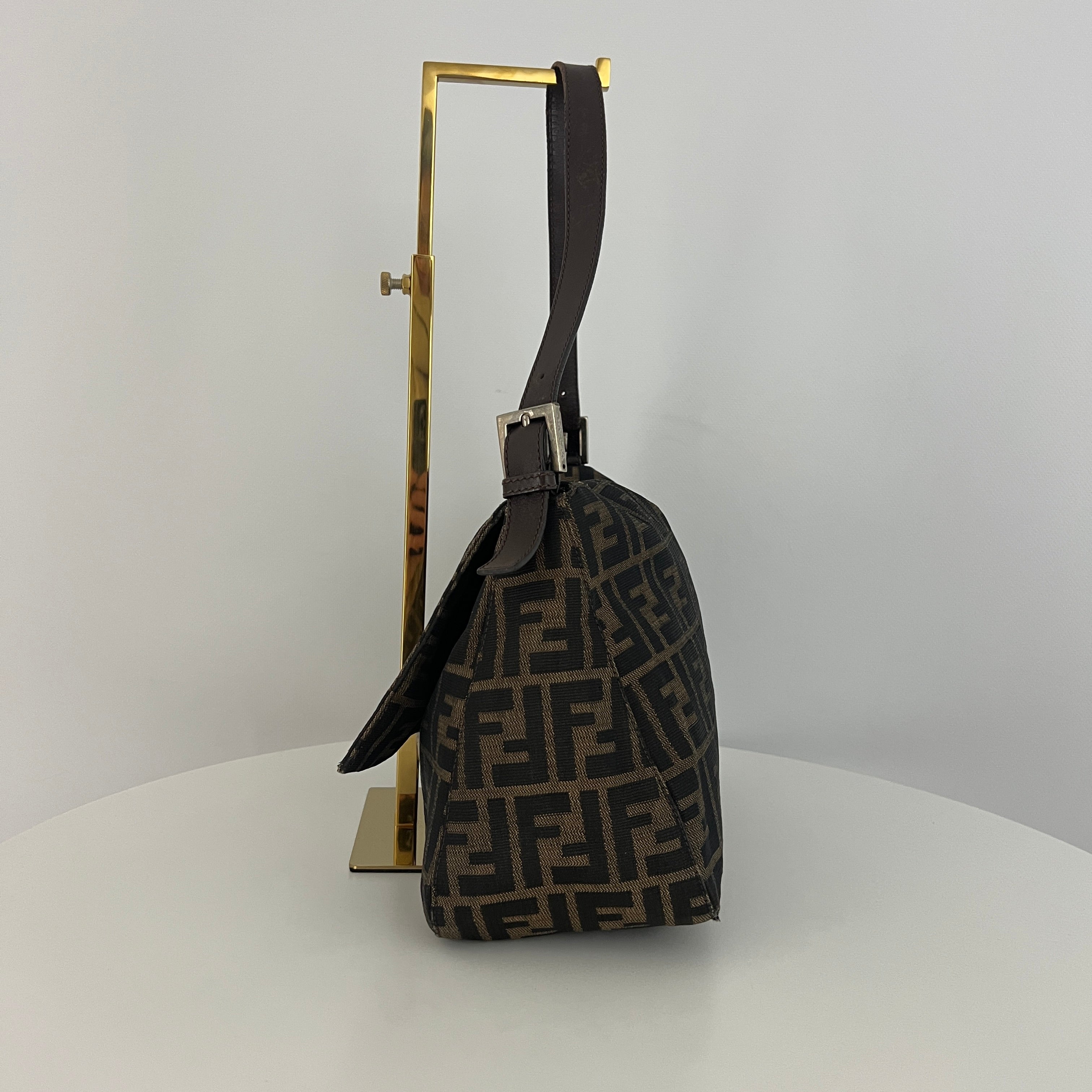 FENDI Mamma canvas and brown leather handbag