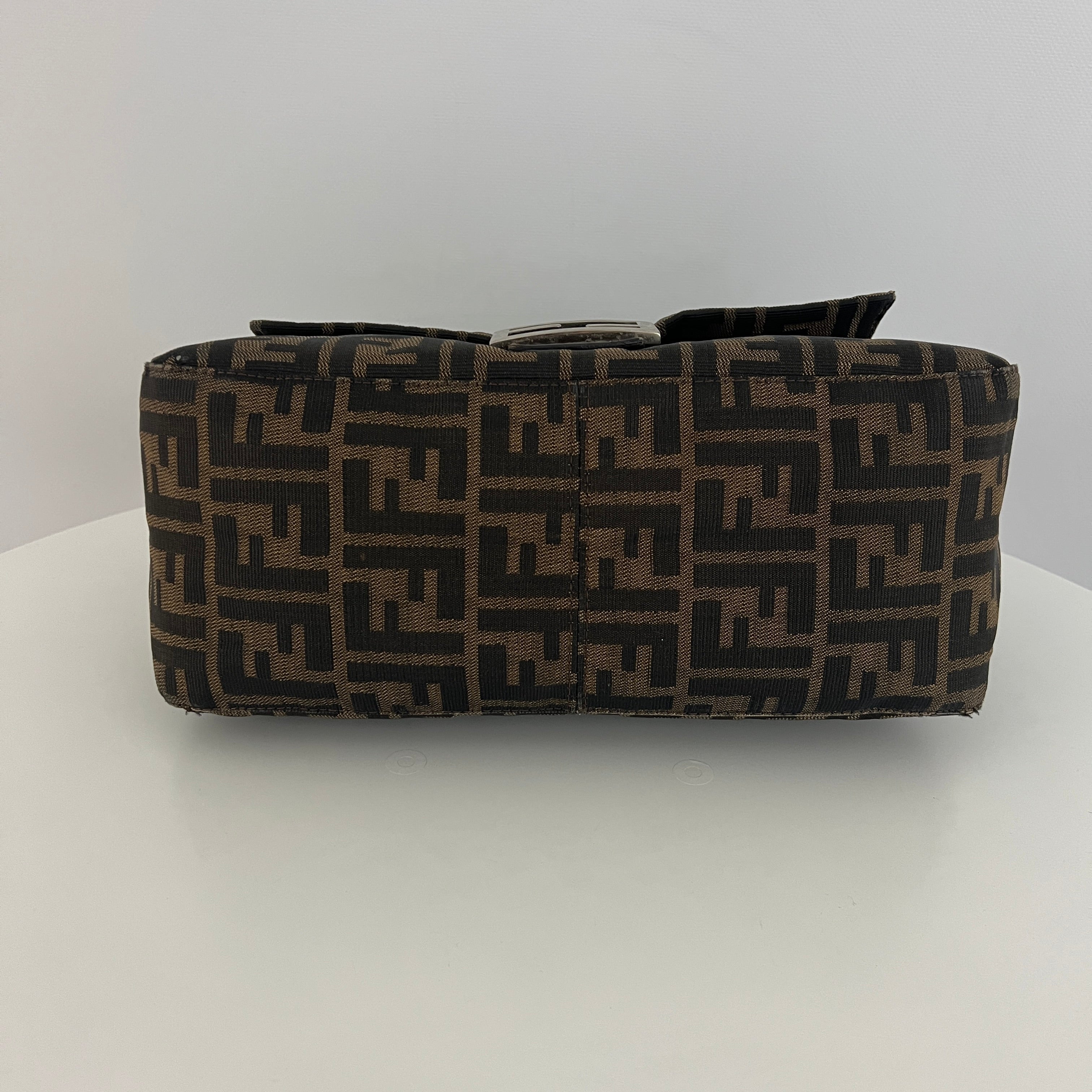 FENDI Mamma canvas and brown leather handbag