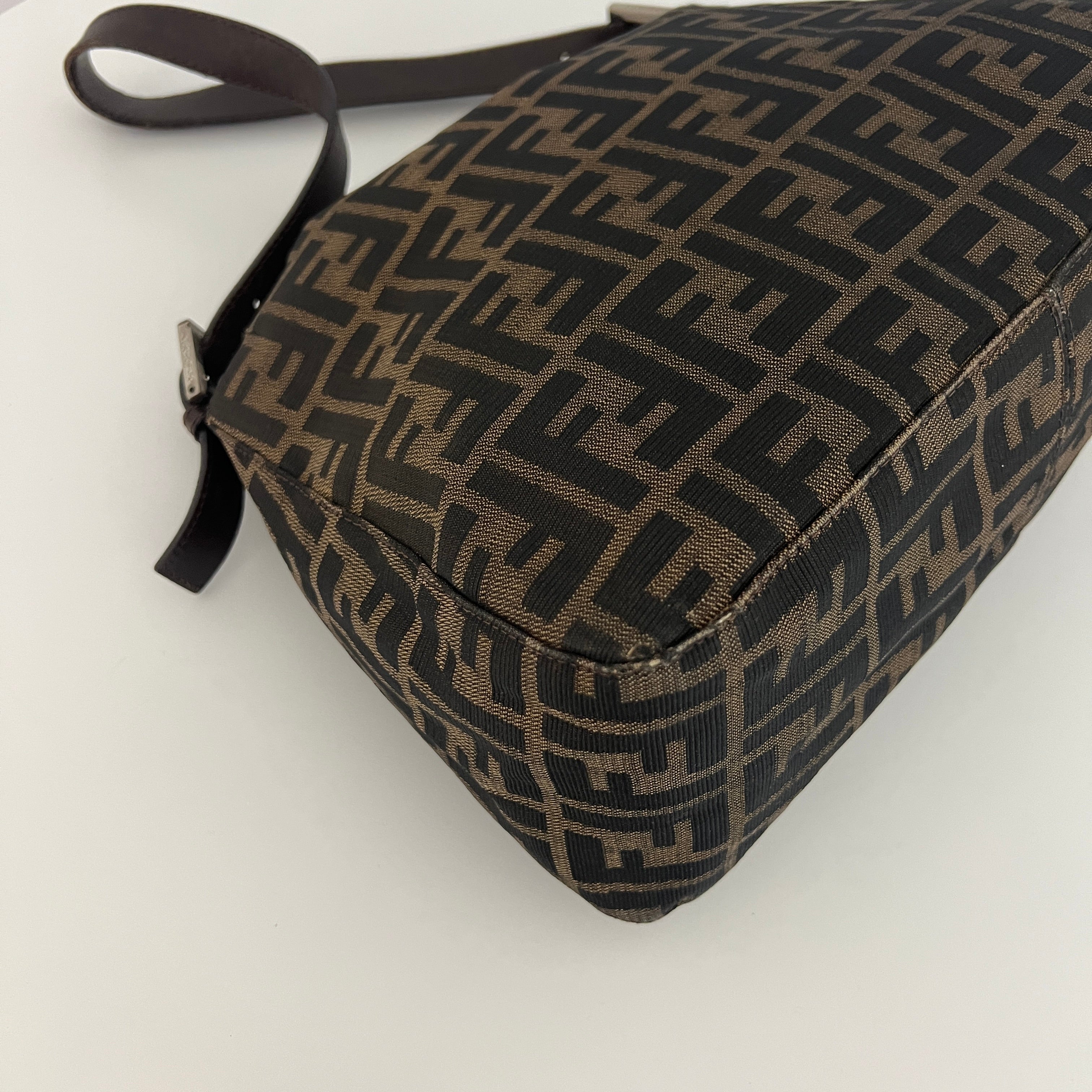 FENDI Mamma canvas and brown leather handbag