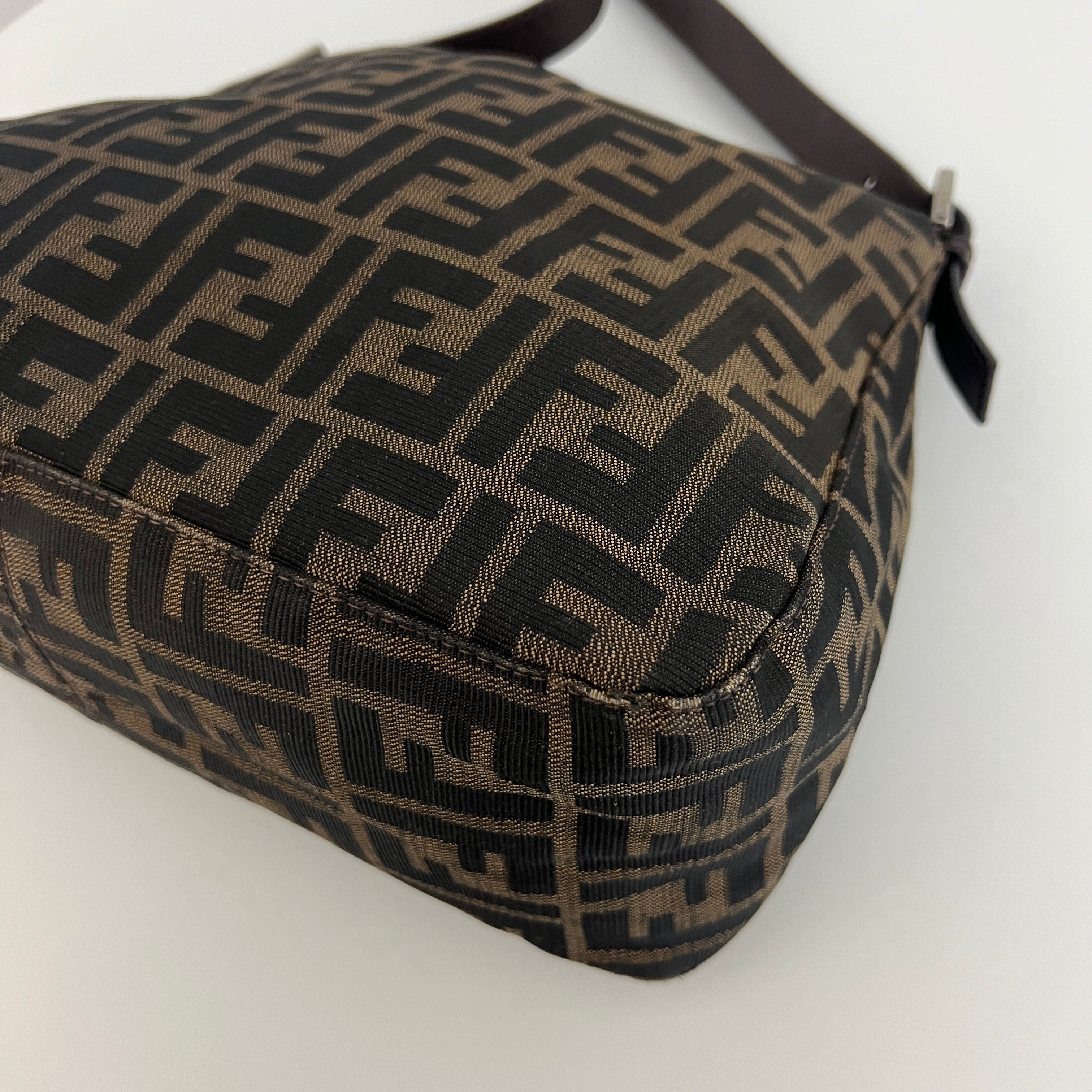 FENDI Mamma canvas and brown leather handbag