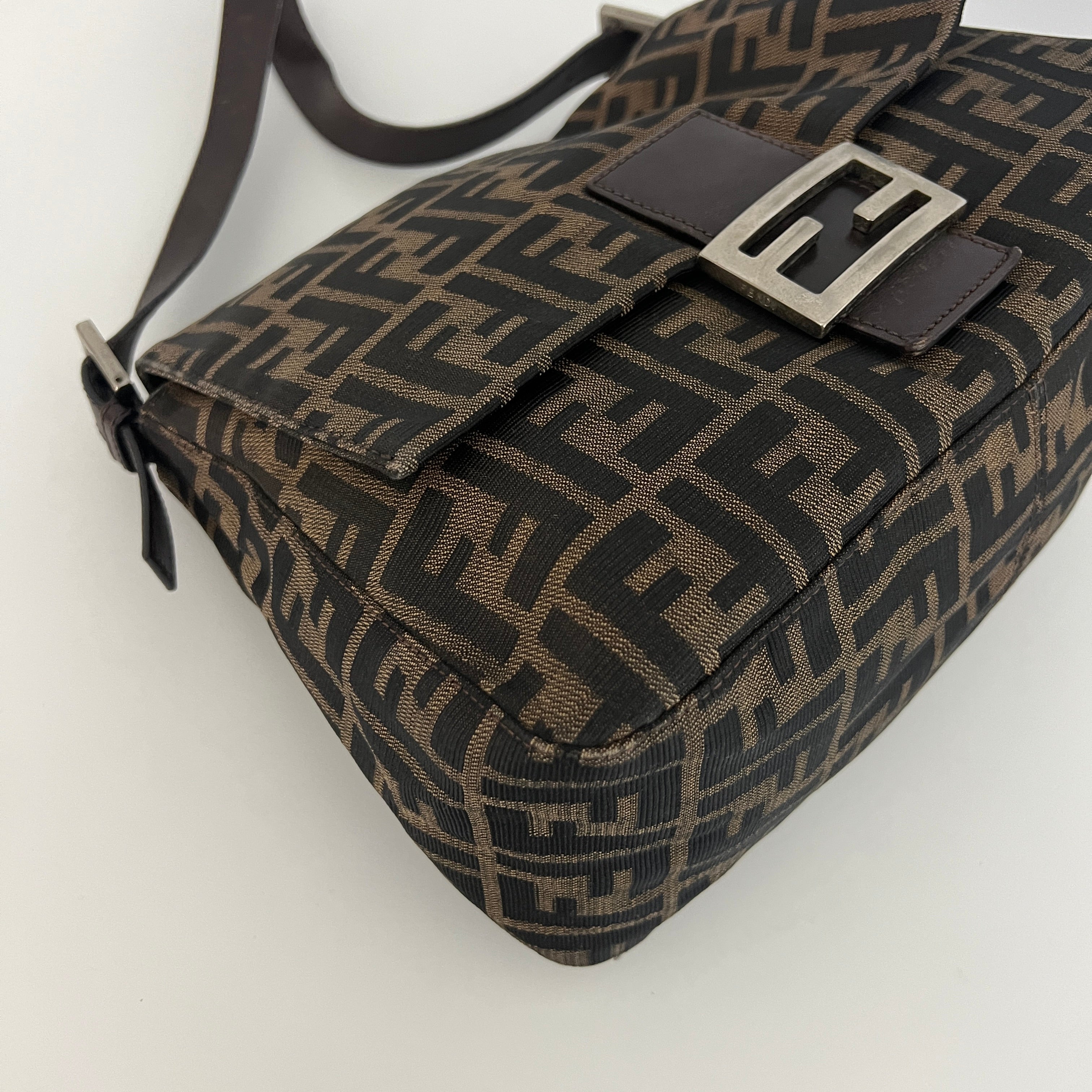 FENDI Mamma canvas and brown leather handbag