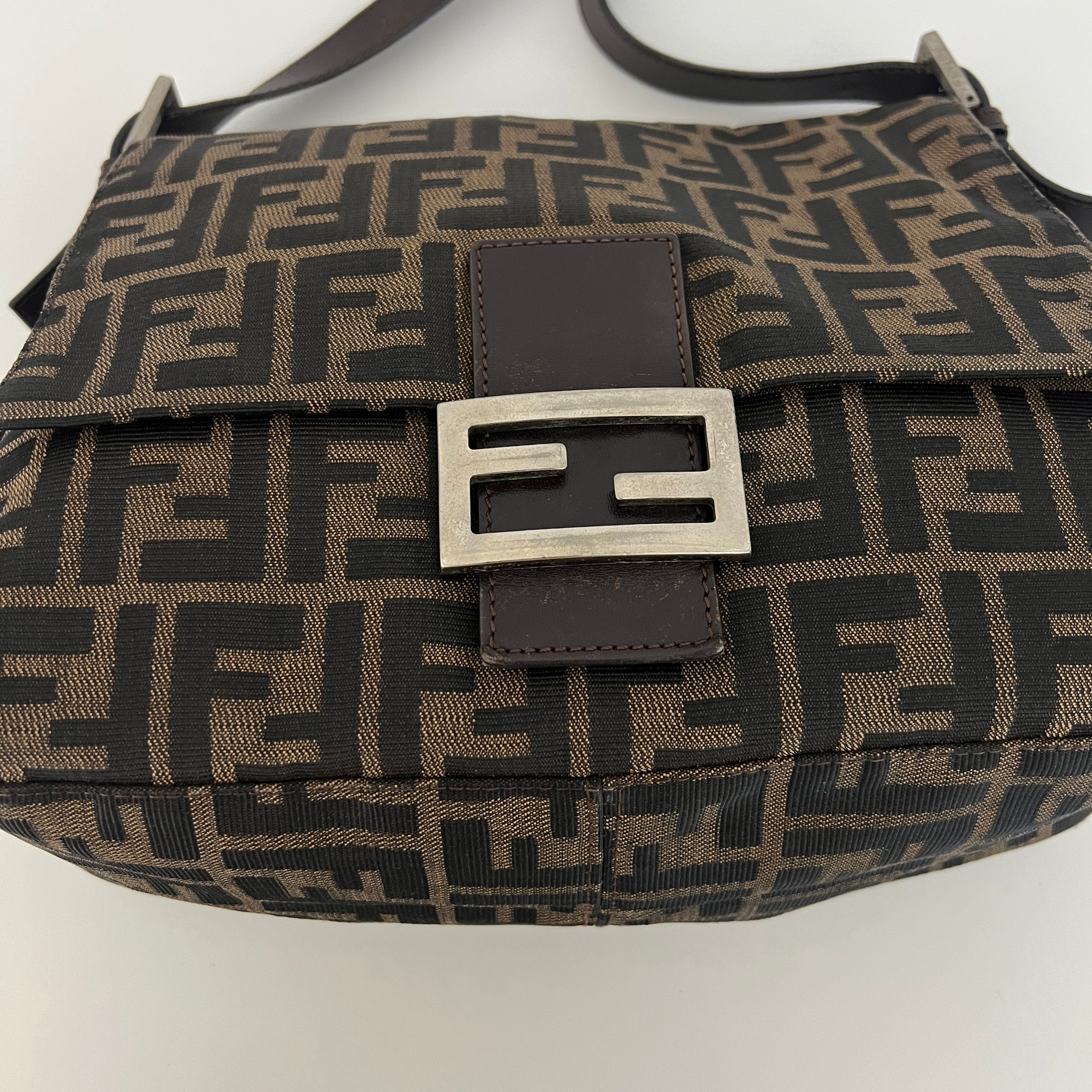 FENDI Mamma canvas and brown leather handbag