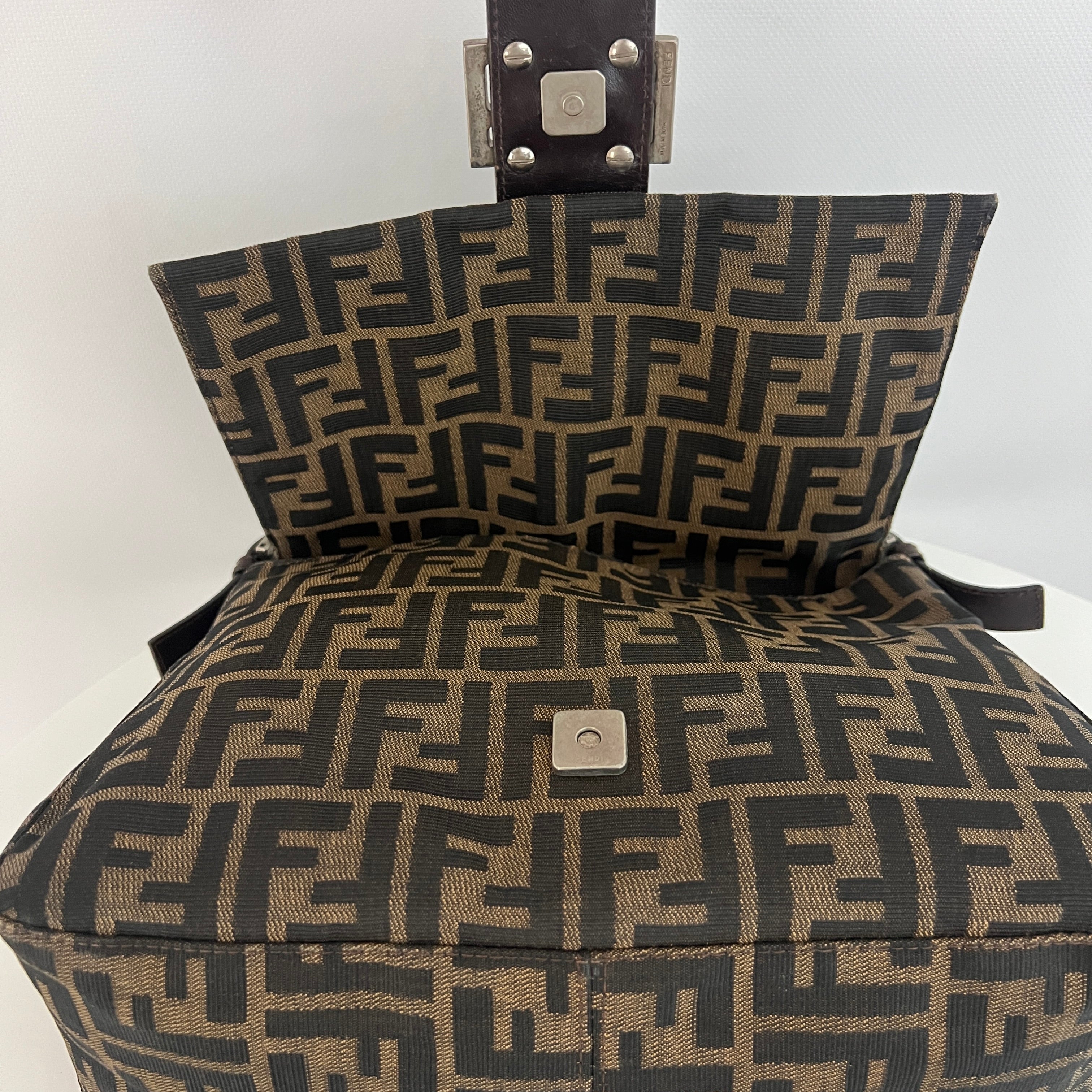 FENDI Mamma canvas and brown leather handbag