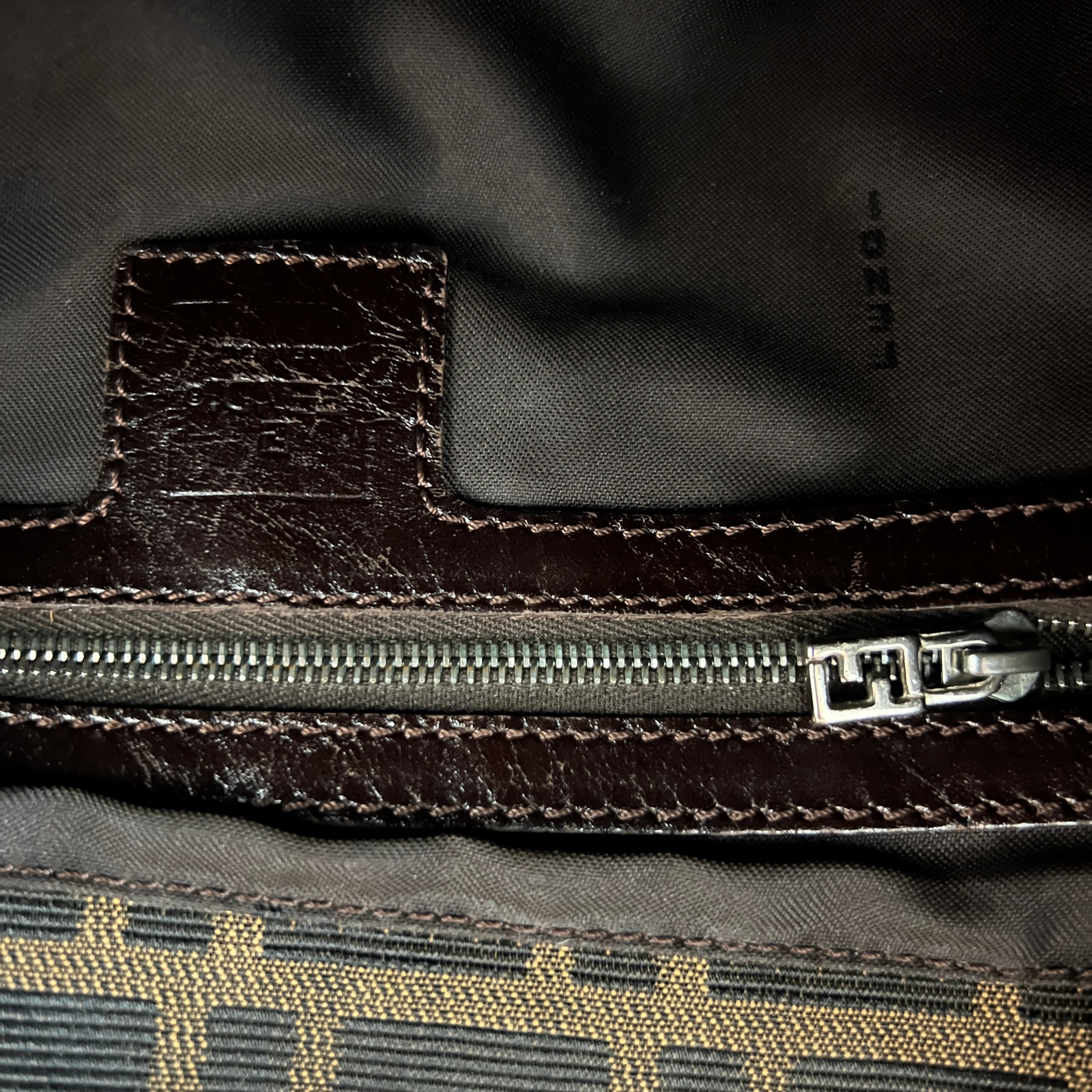 FENDI Mamma canvas and brown leather handbag