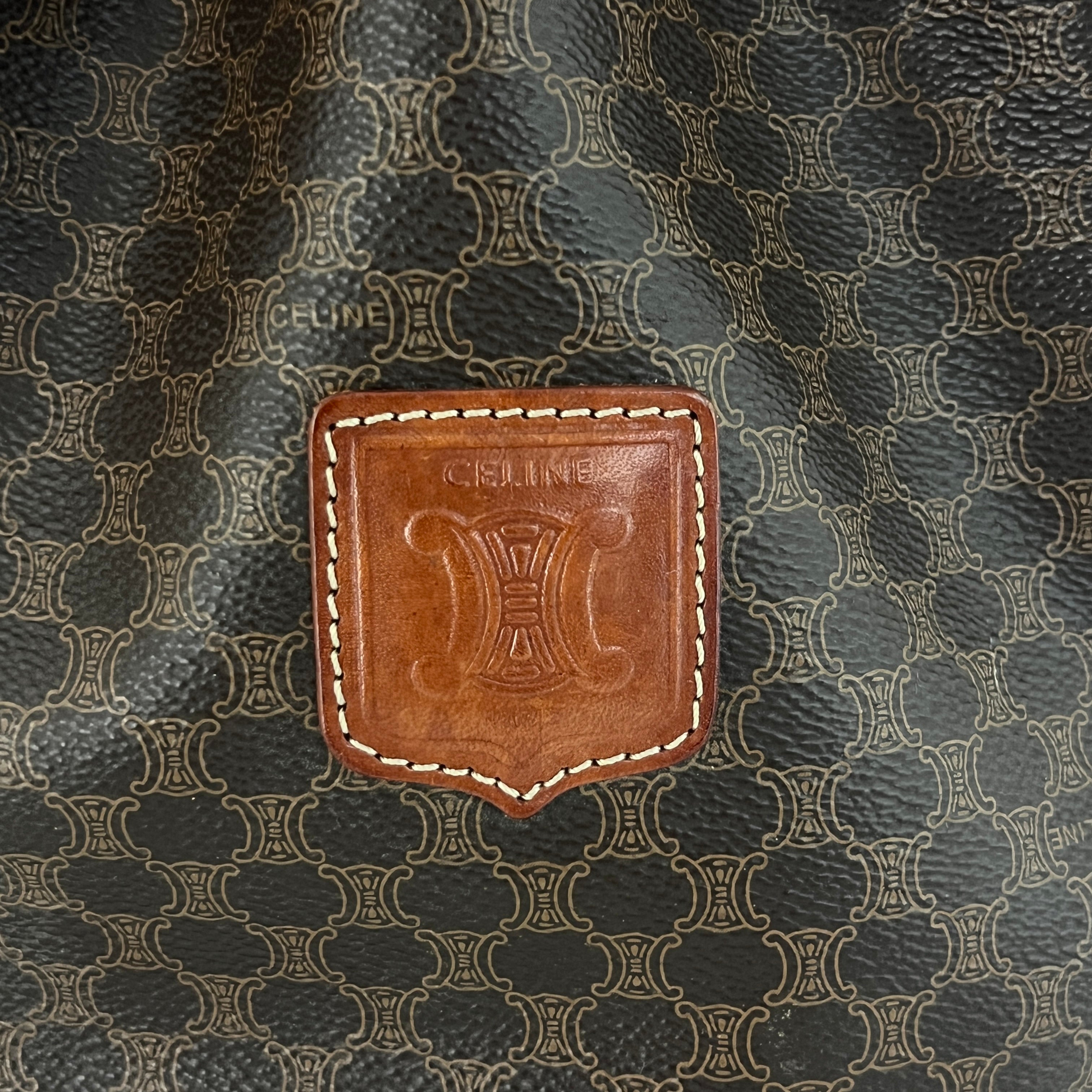 CELINE Mini Bucket Handbag in brown canvas and leather