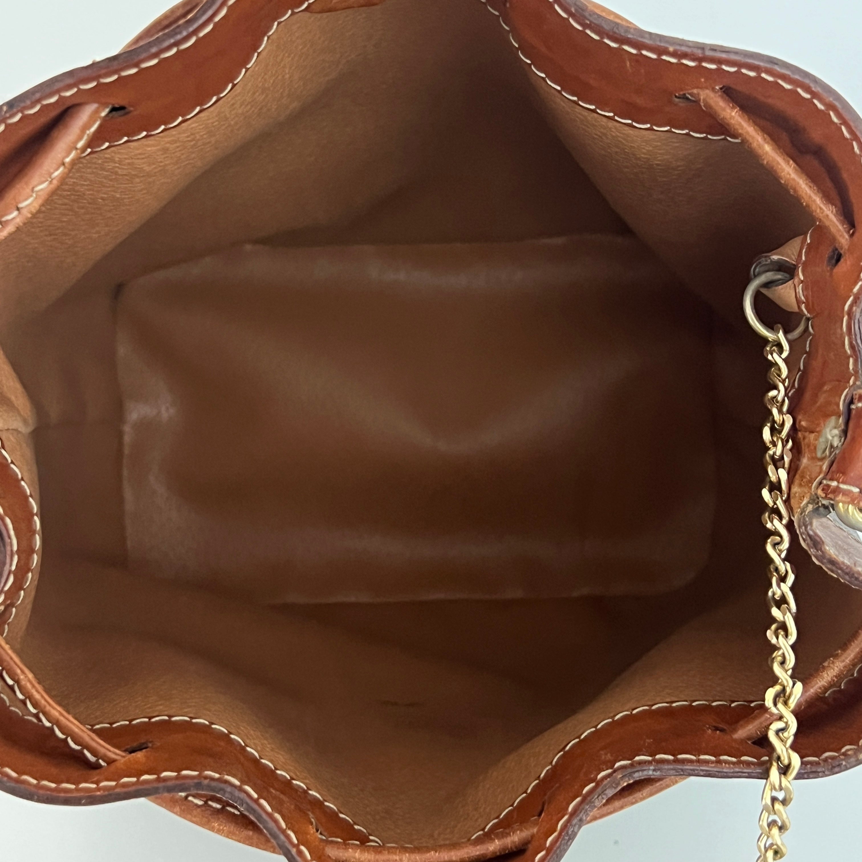 CELINE Mini Bucket Handbag in brown canvas and leather