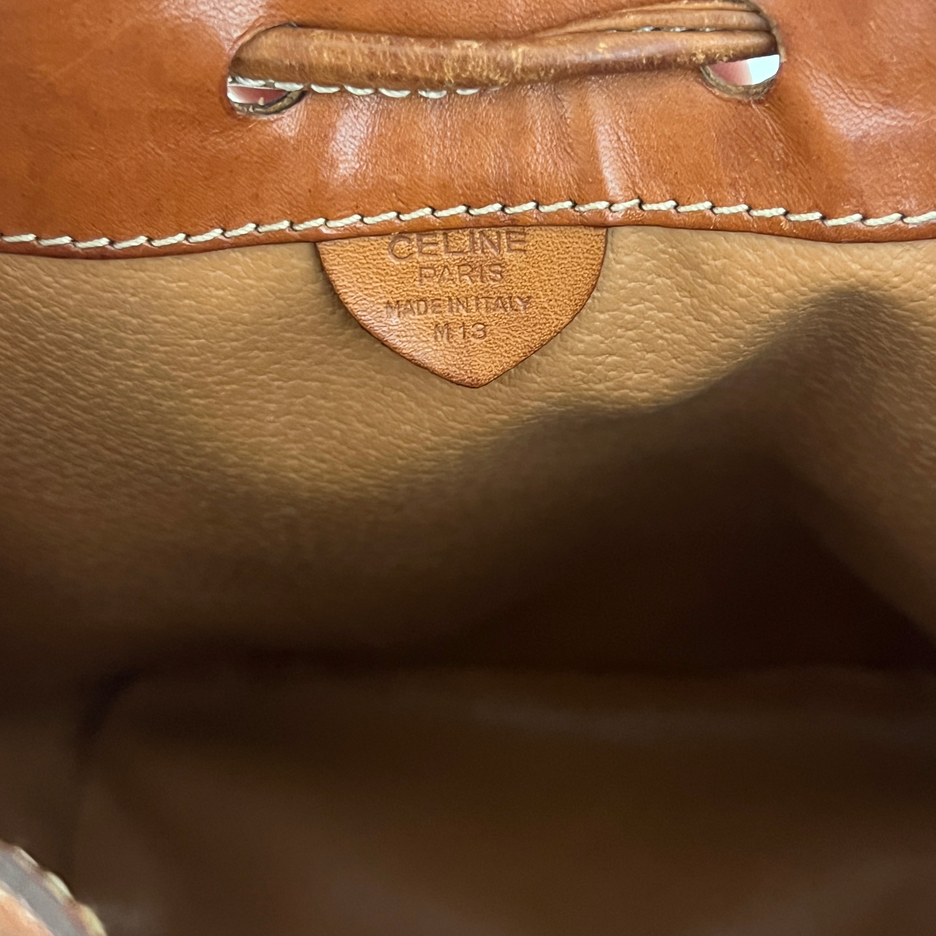 CELINE Mini Bucket Handbag in brown canvas and leather