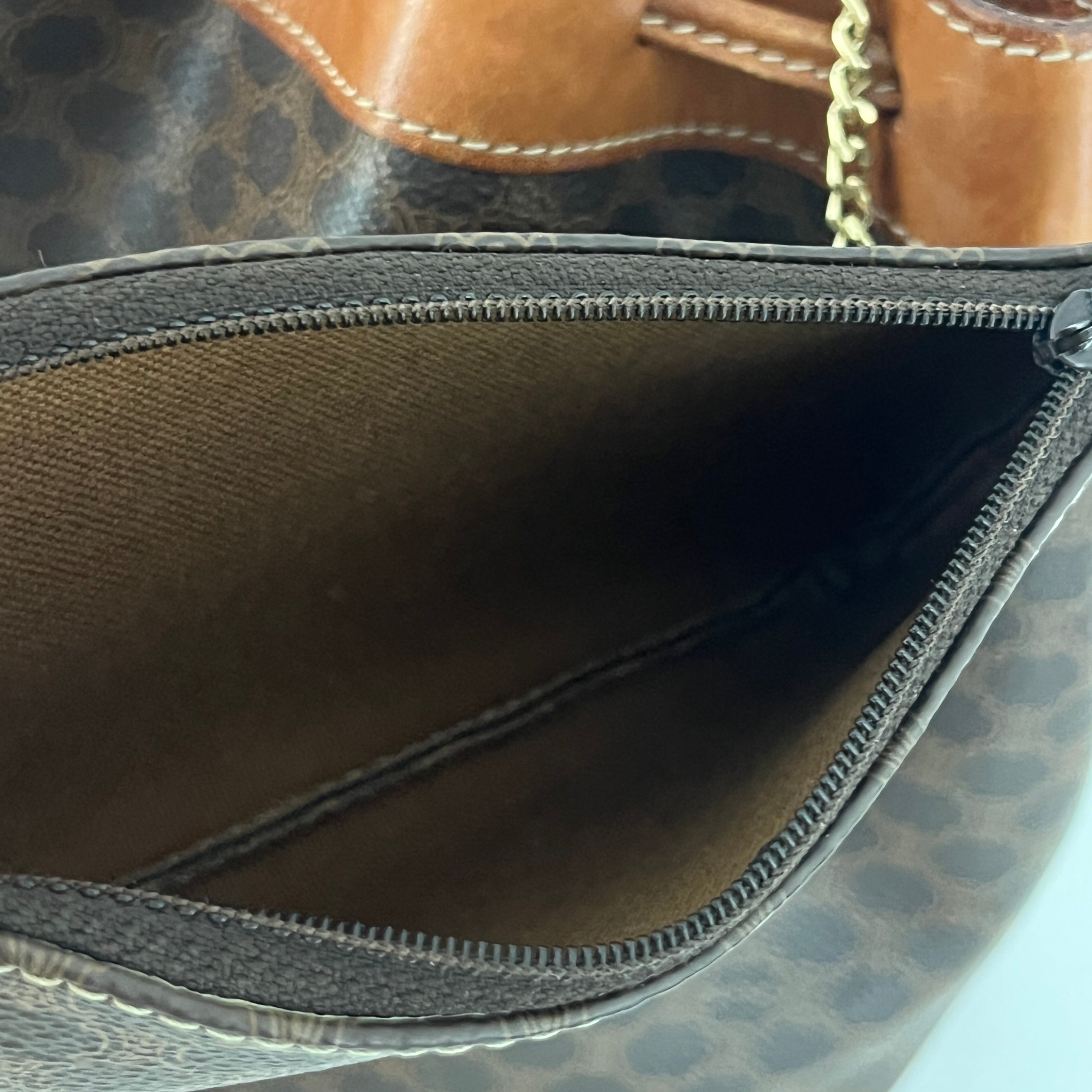 CELINE Mini Bucket Handbag in brown canvas and leather