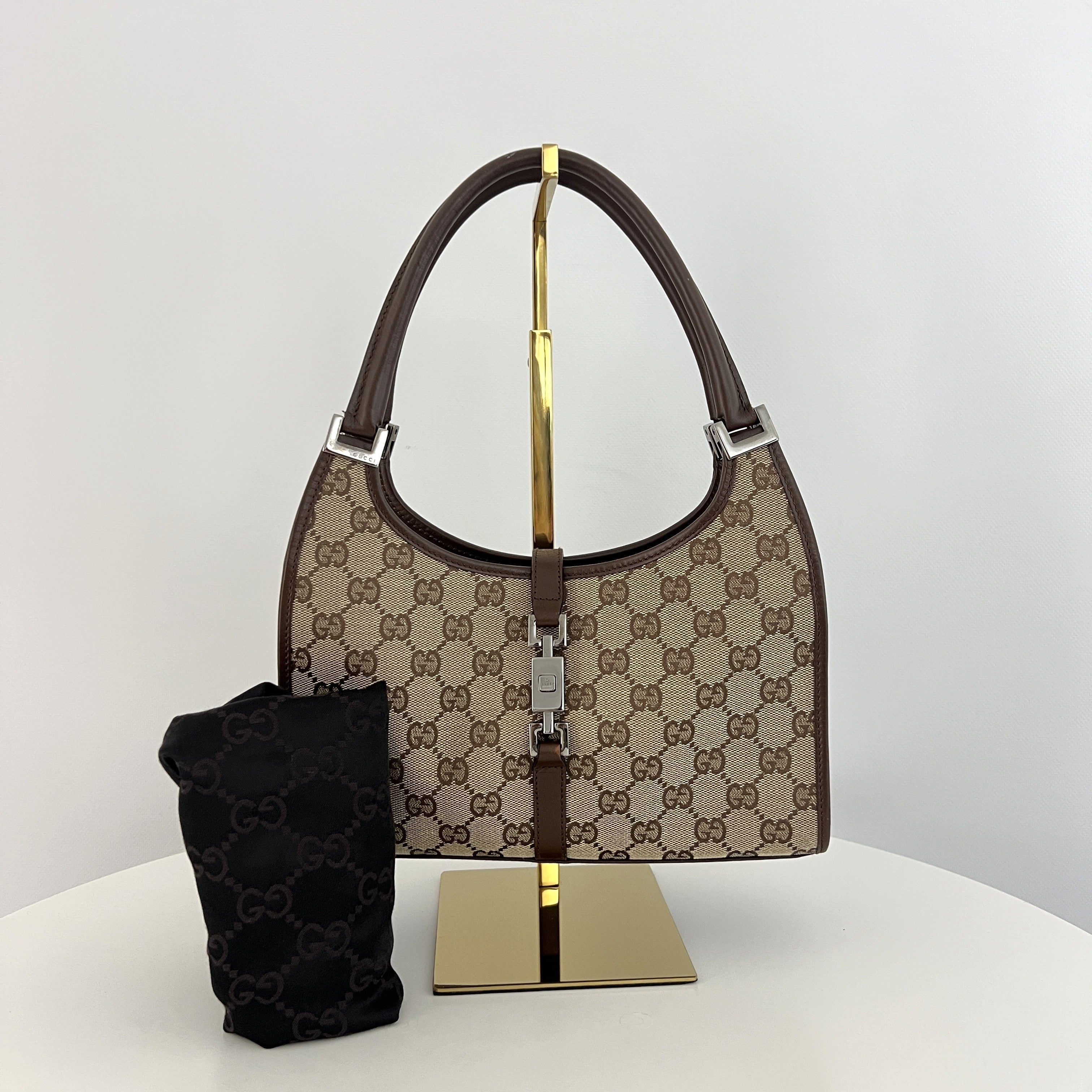 GUCCI Jackie canvas and brown leather handbag