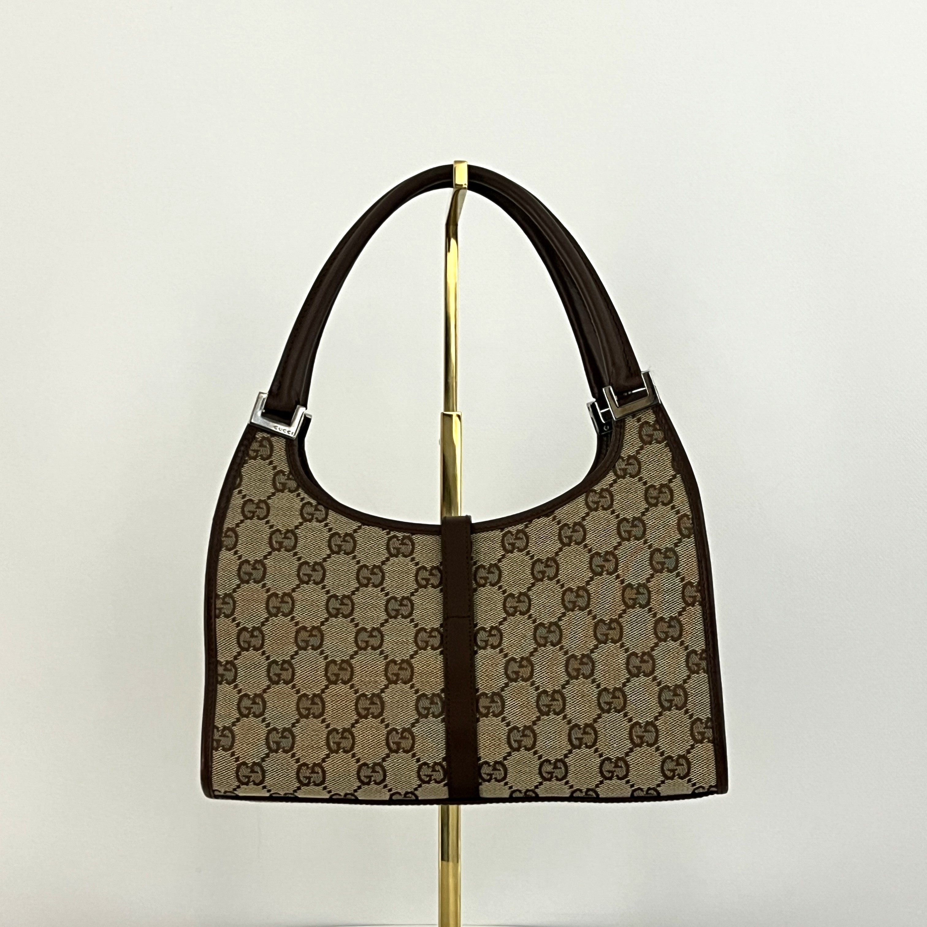 GUCCI Jackie canvas and brown leather handbag