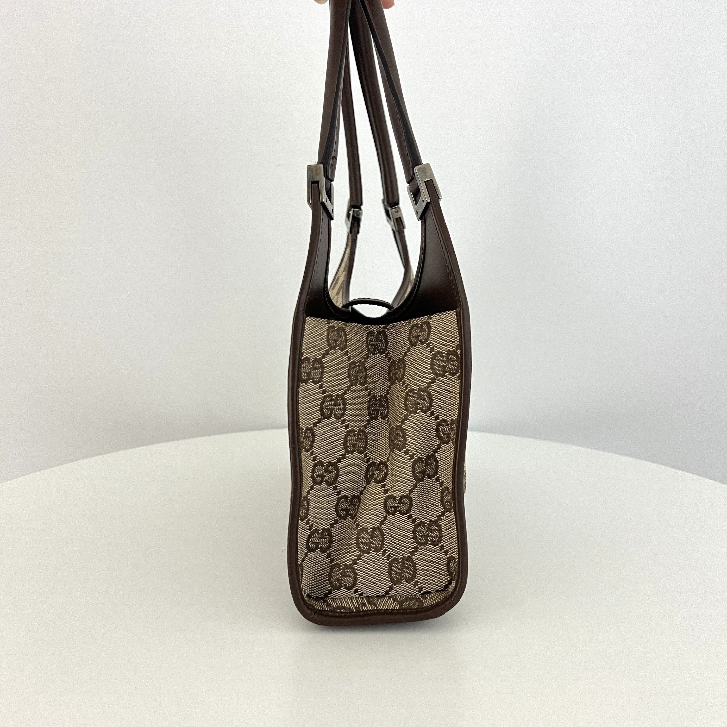 GUCCI Jackie canvas and brown leather handbag