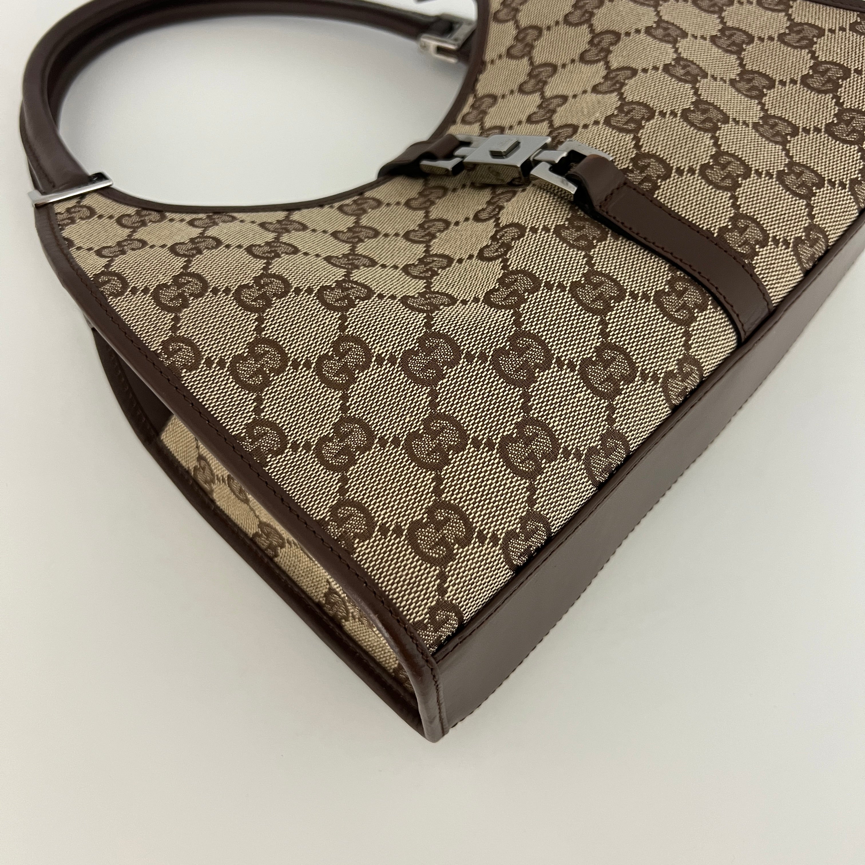 GUCCI Jackie canvas and brown leather handbag