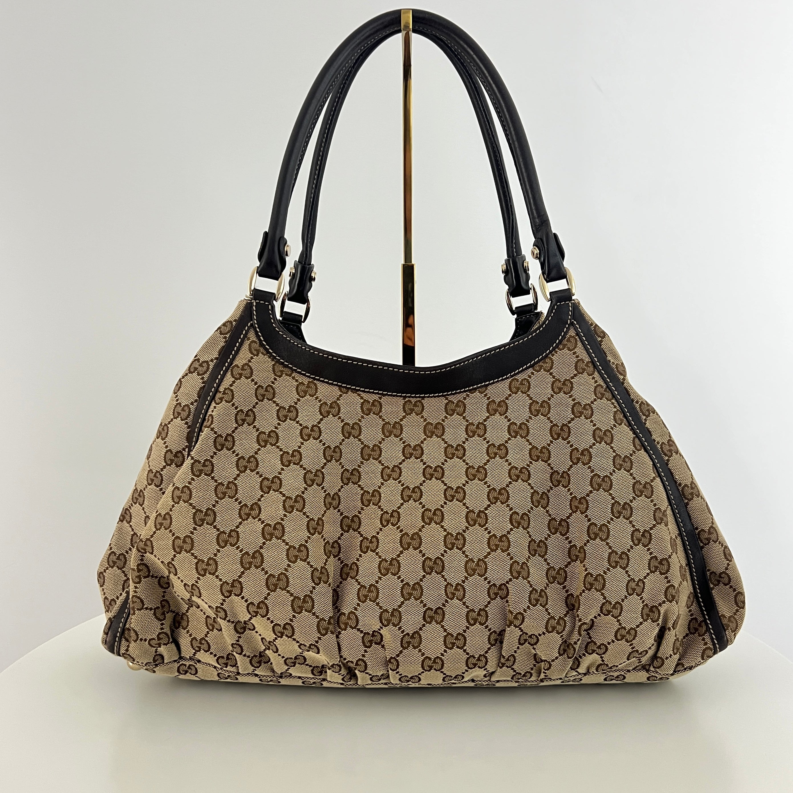 GUCCI Abbey Hobo handbag in brown canvas and leather