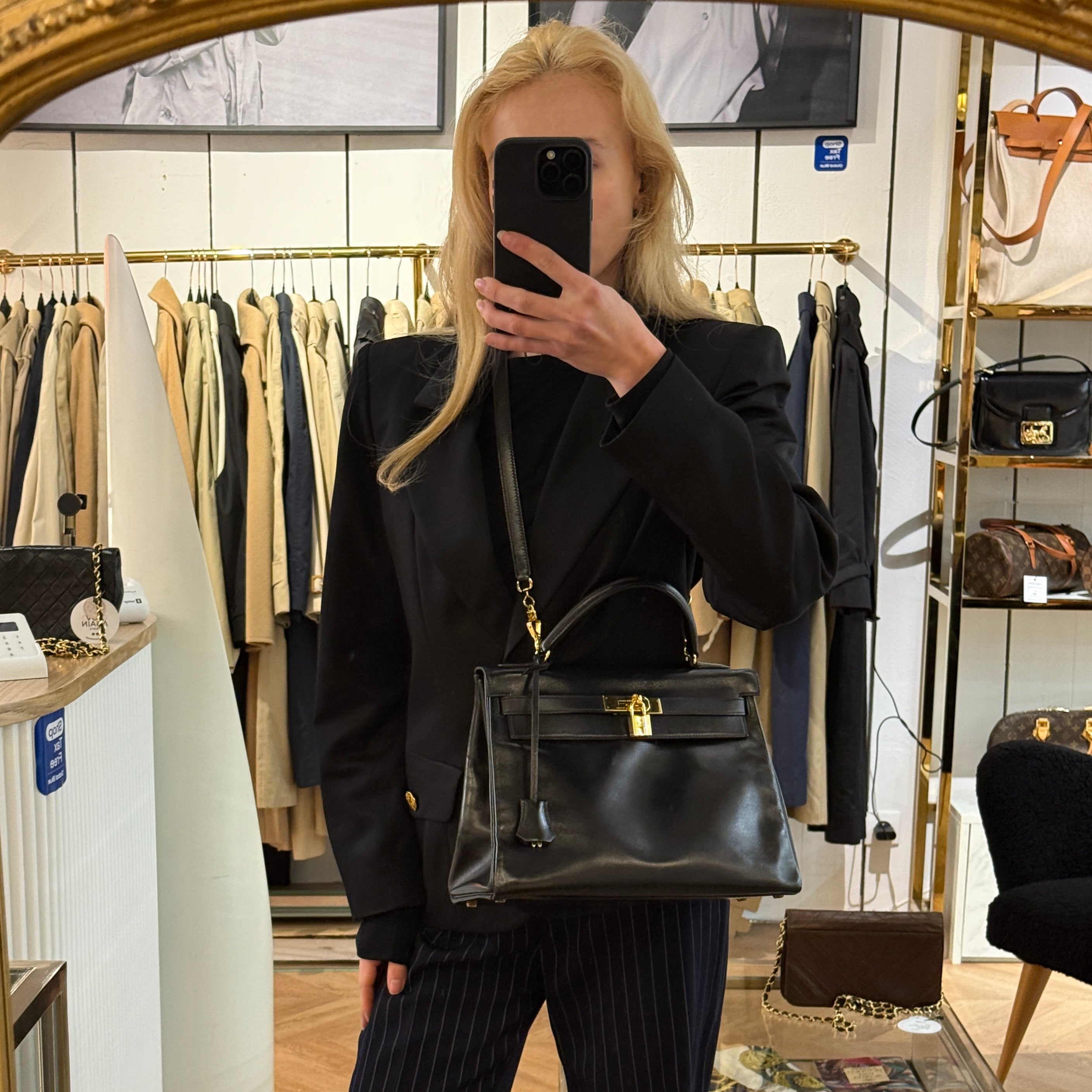 Sac à main HERMES Kelly 32 cuir box noir