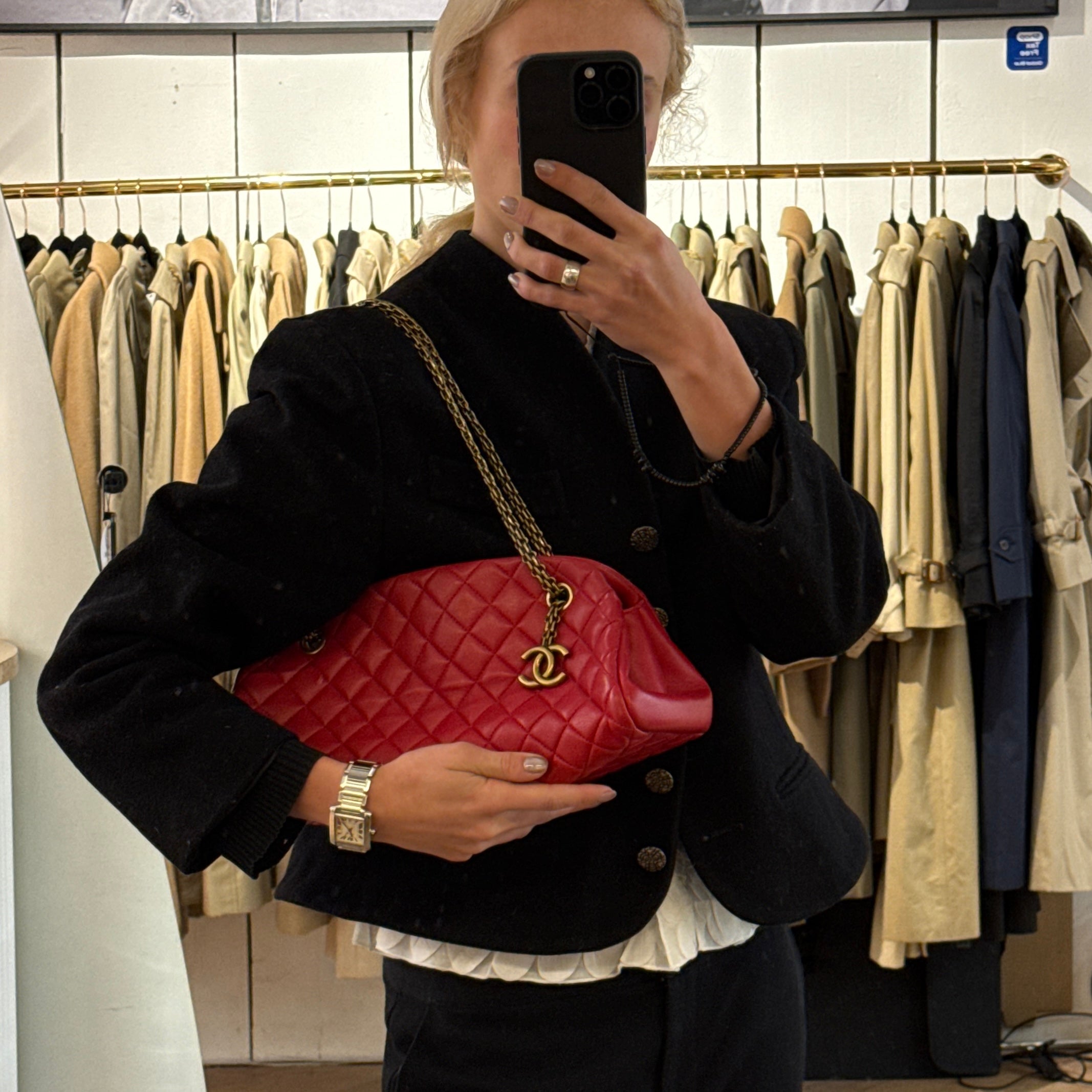 CHANEL Mademoiselle Bowling Bag in Red Lambskin