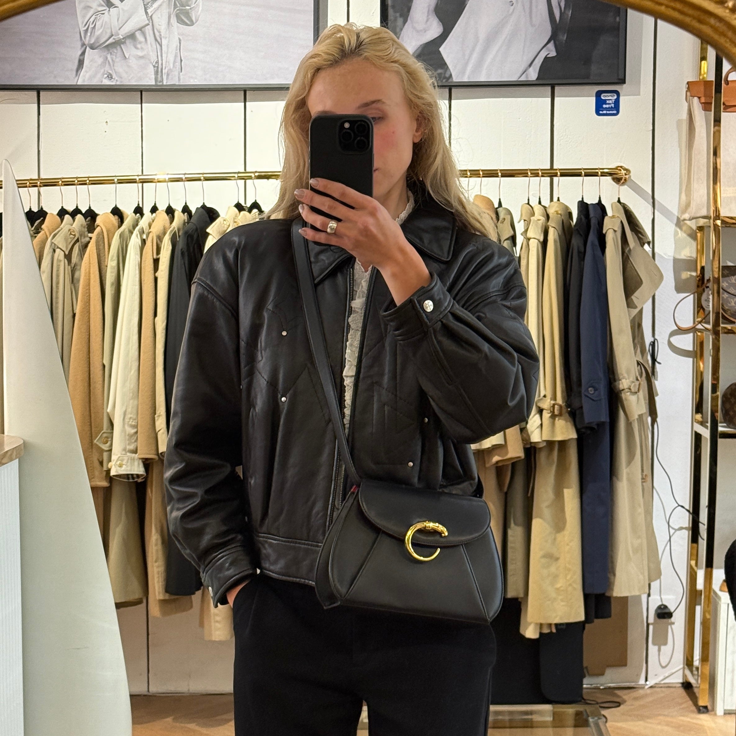 CARTIER Panthère C Small smooth black leather bag