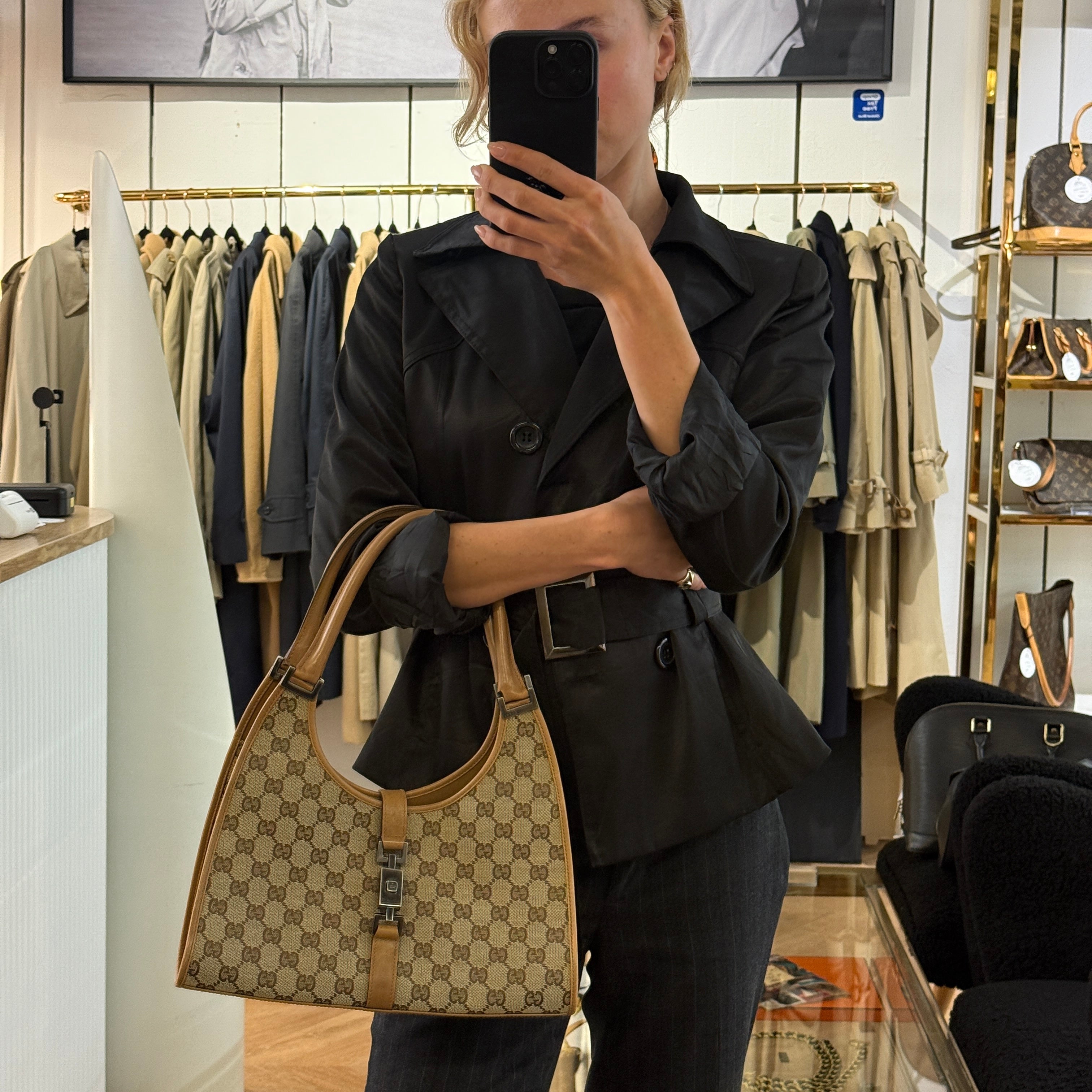 GUCCI Jackie brown canvas and leather bag