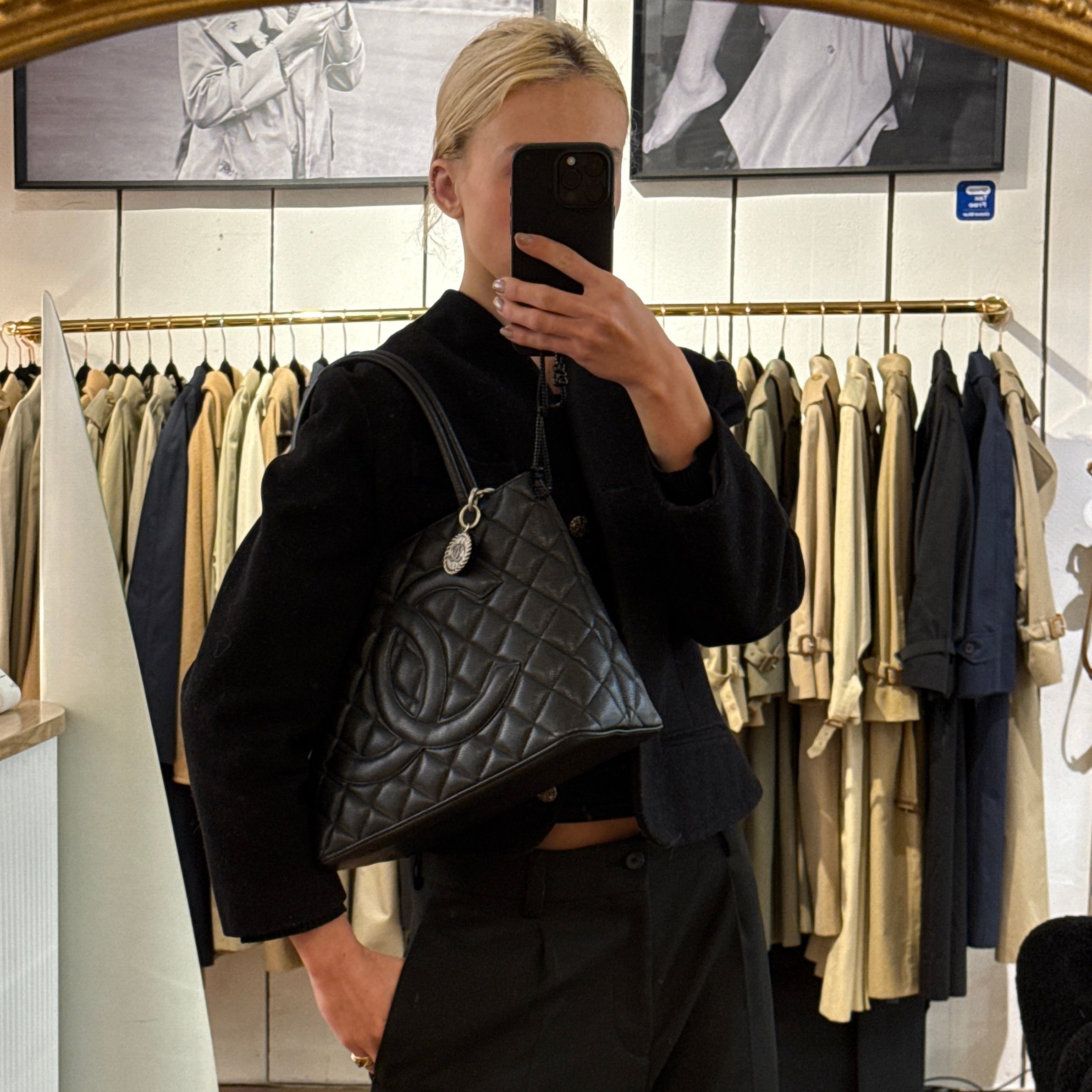 CHANEL Medallion bag in black caviar leather