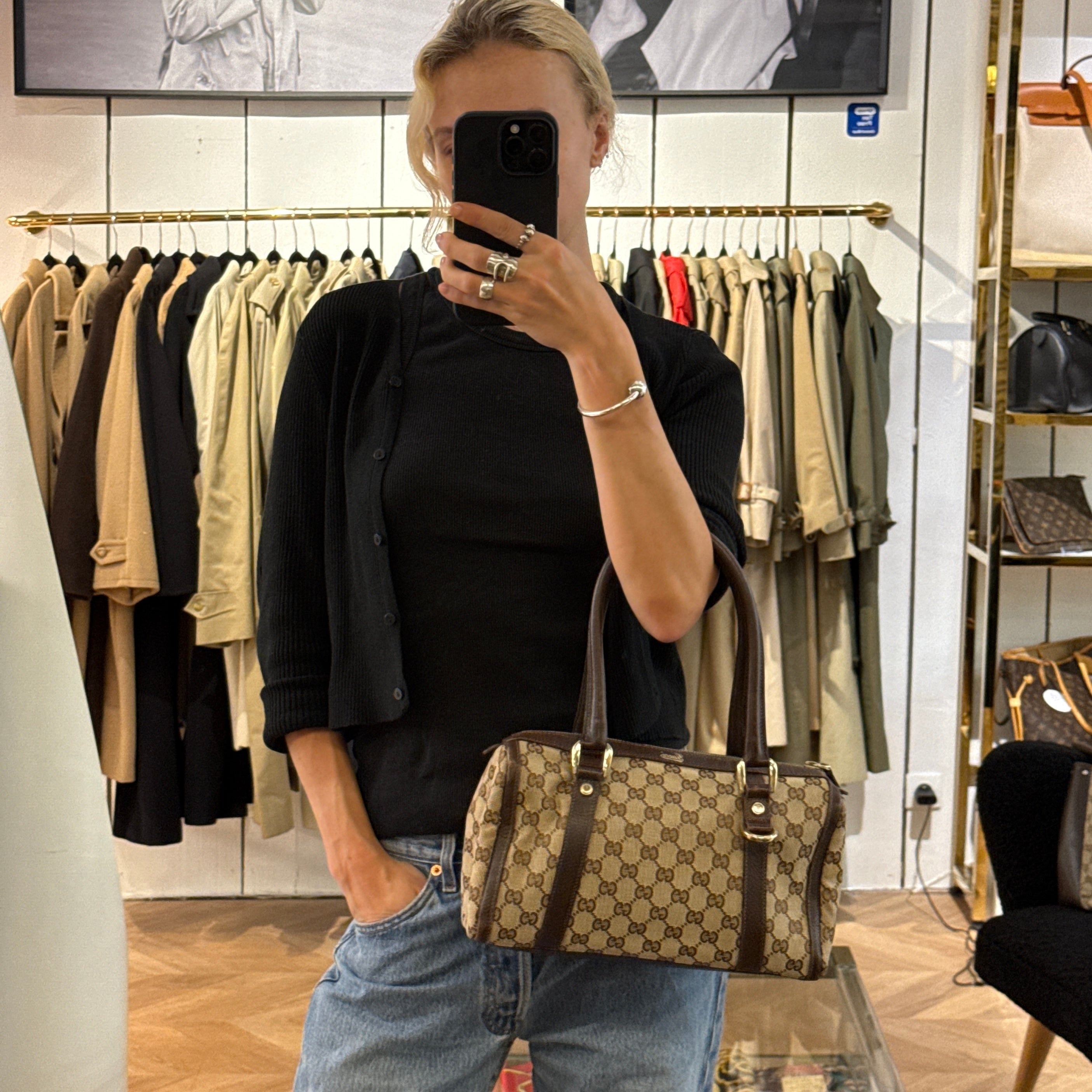 Sac GUCCI Mini Abbey Boston toile et cuir marron