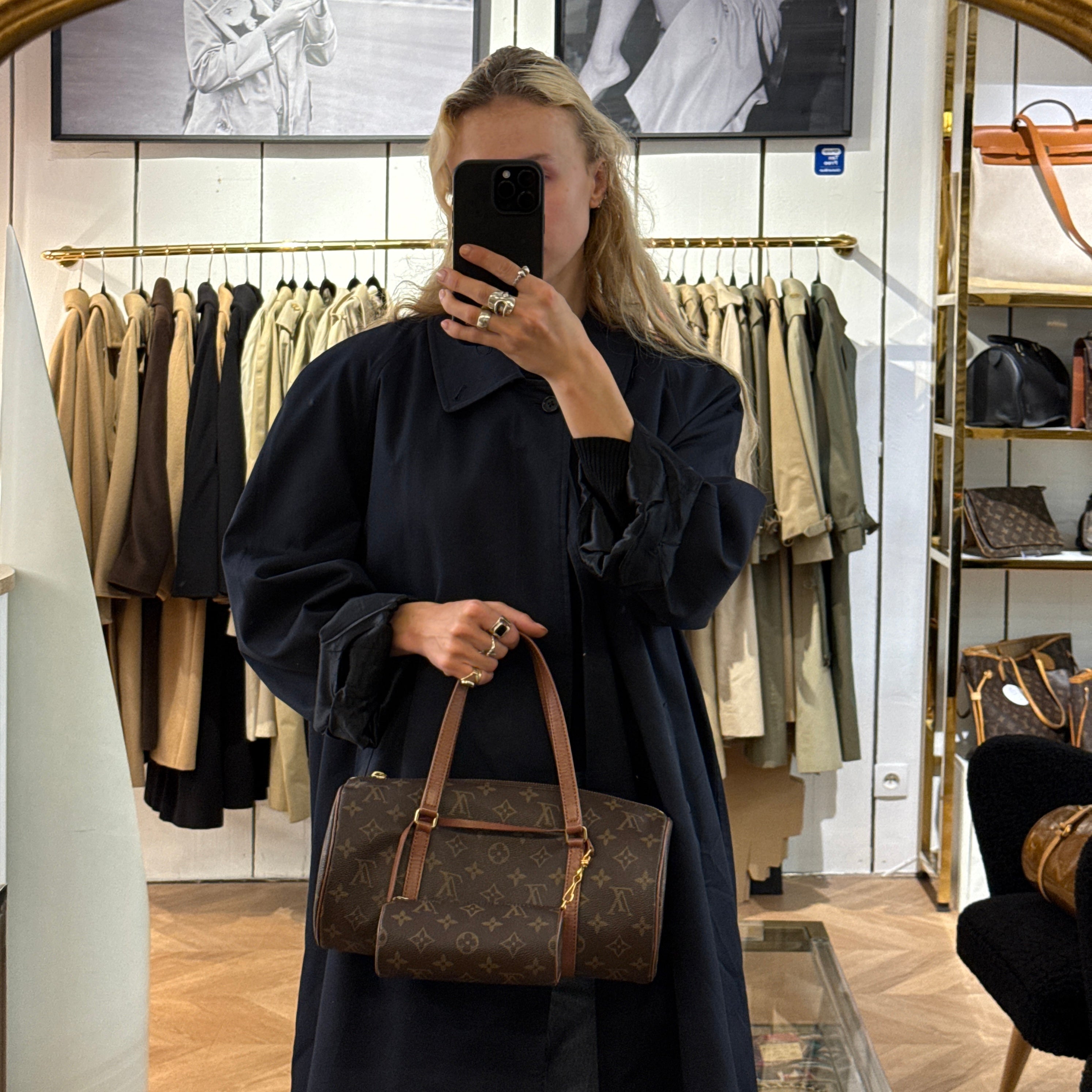 LOUIS VUITTON Papillon bag in canvas and brown leather