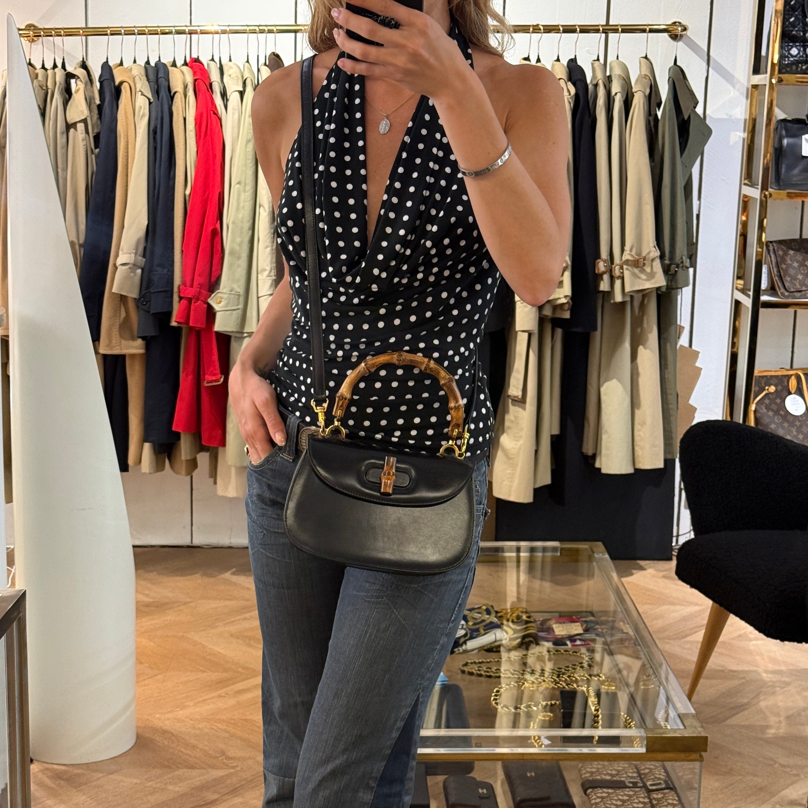 Sac GUCCI Bamboo 1947 Petit cuir lisse noir