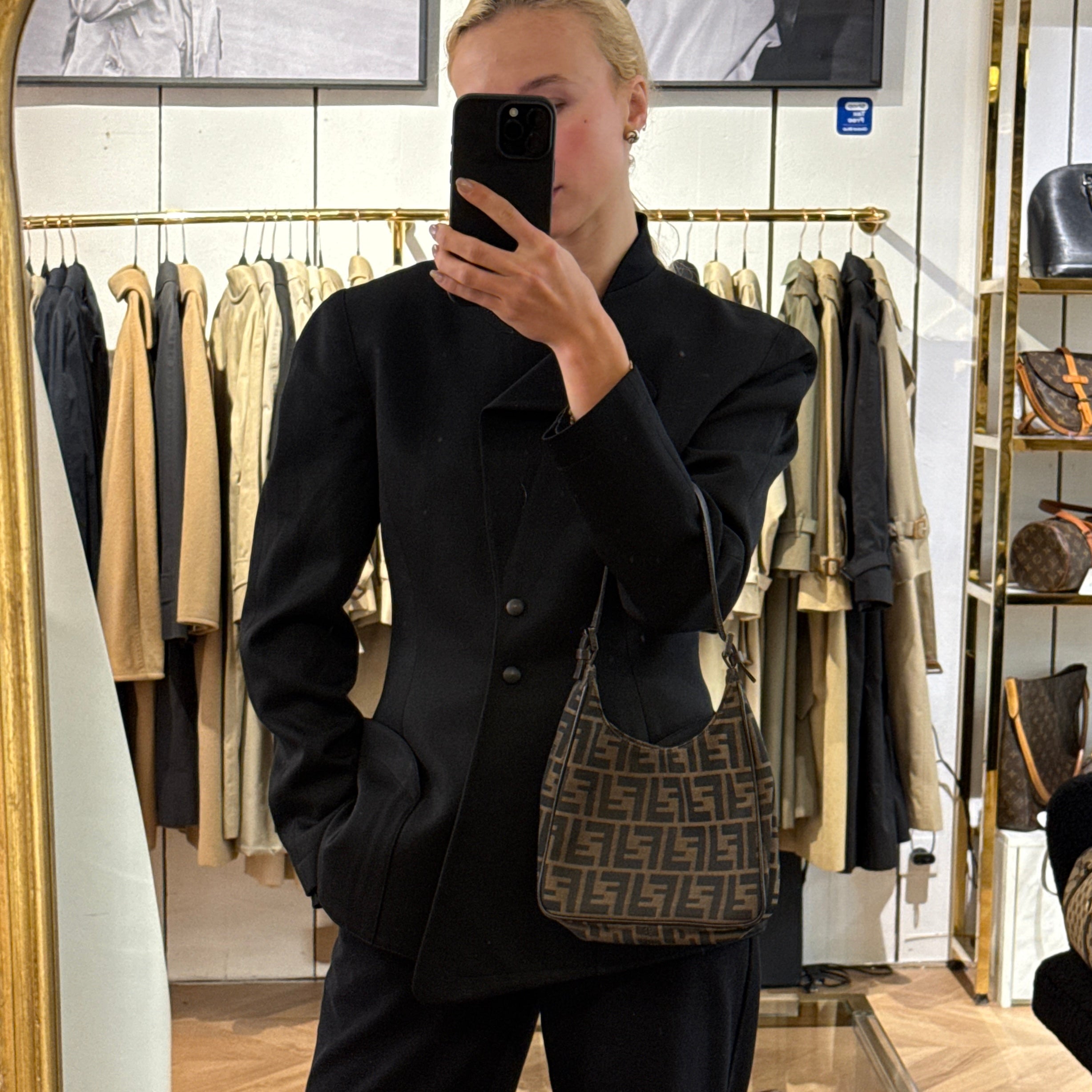 FENDI Hobo Zucca Canvas and Leather Bag Brown