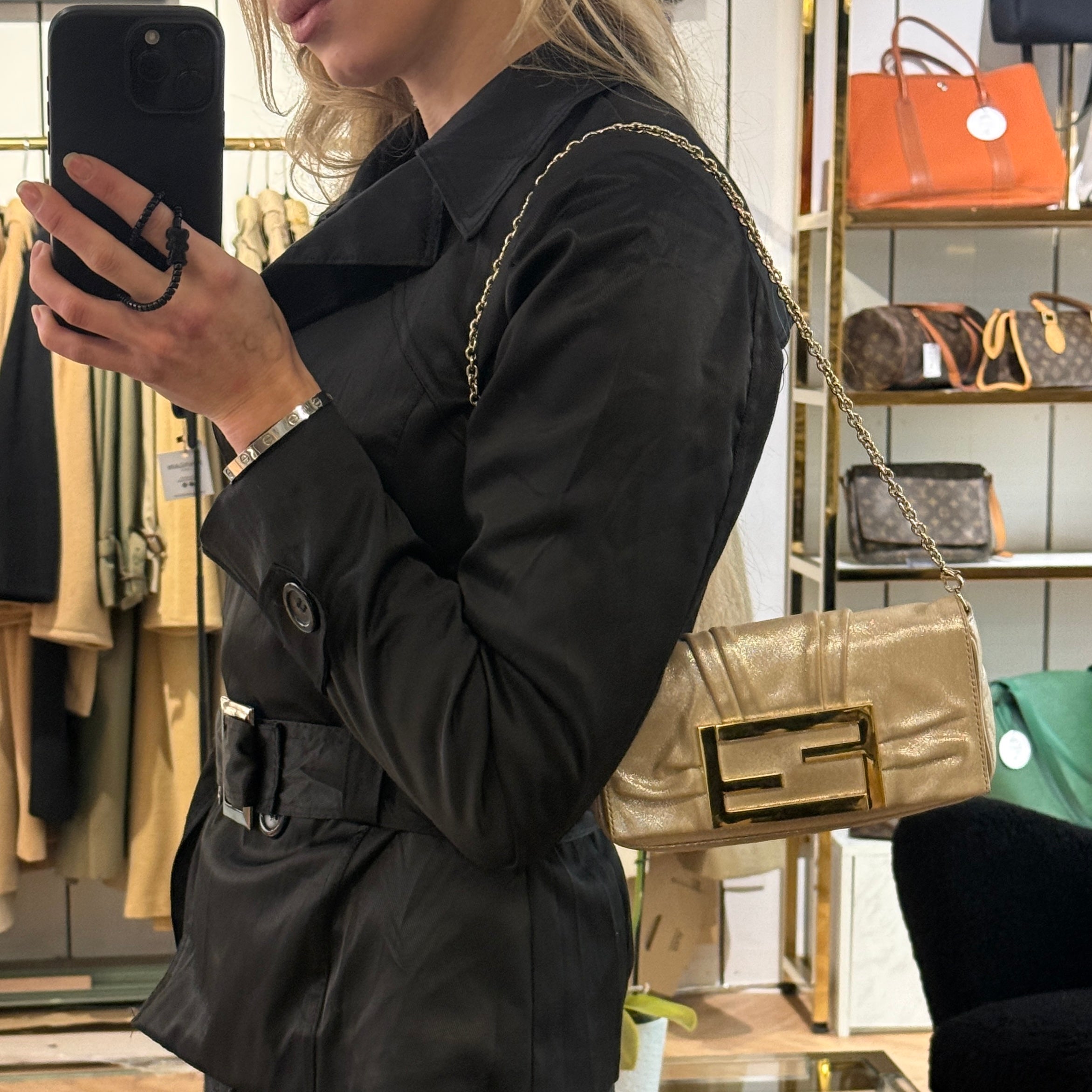 FENDI Metallic Mia handbag in beige leather