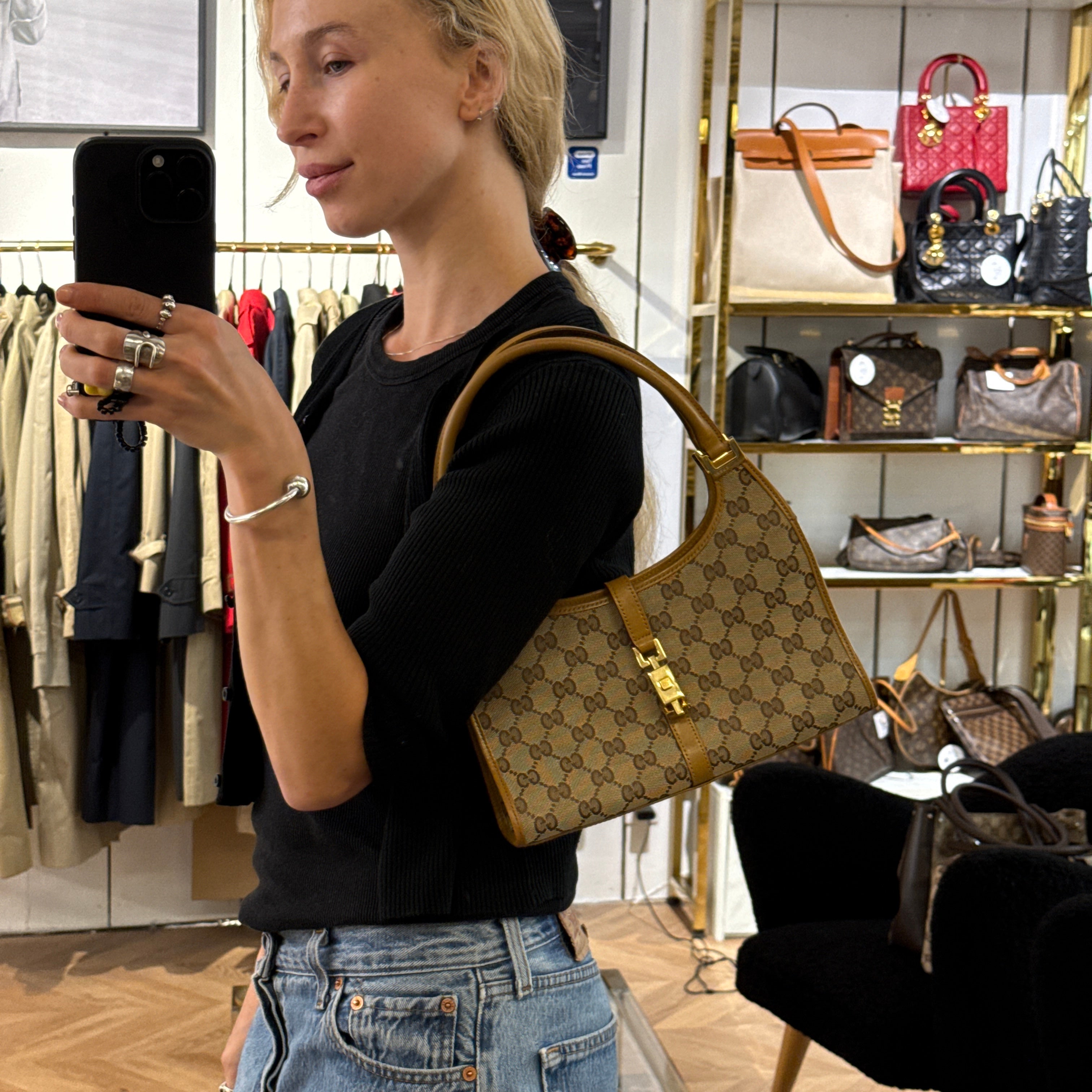 Sac GUCCI Jackie Small toile et cuir marron