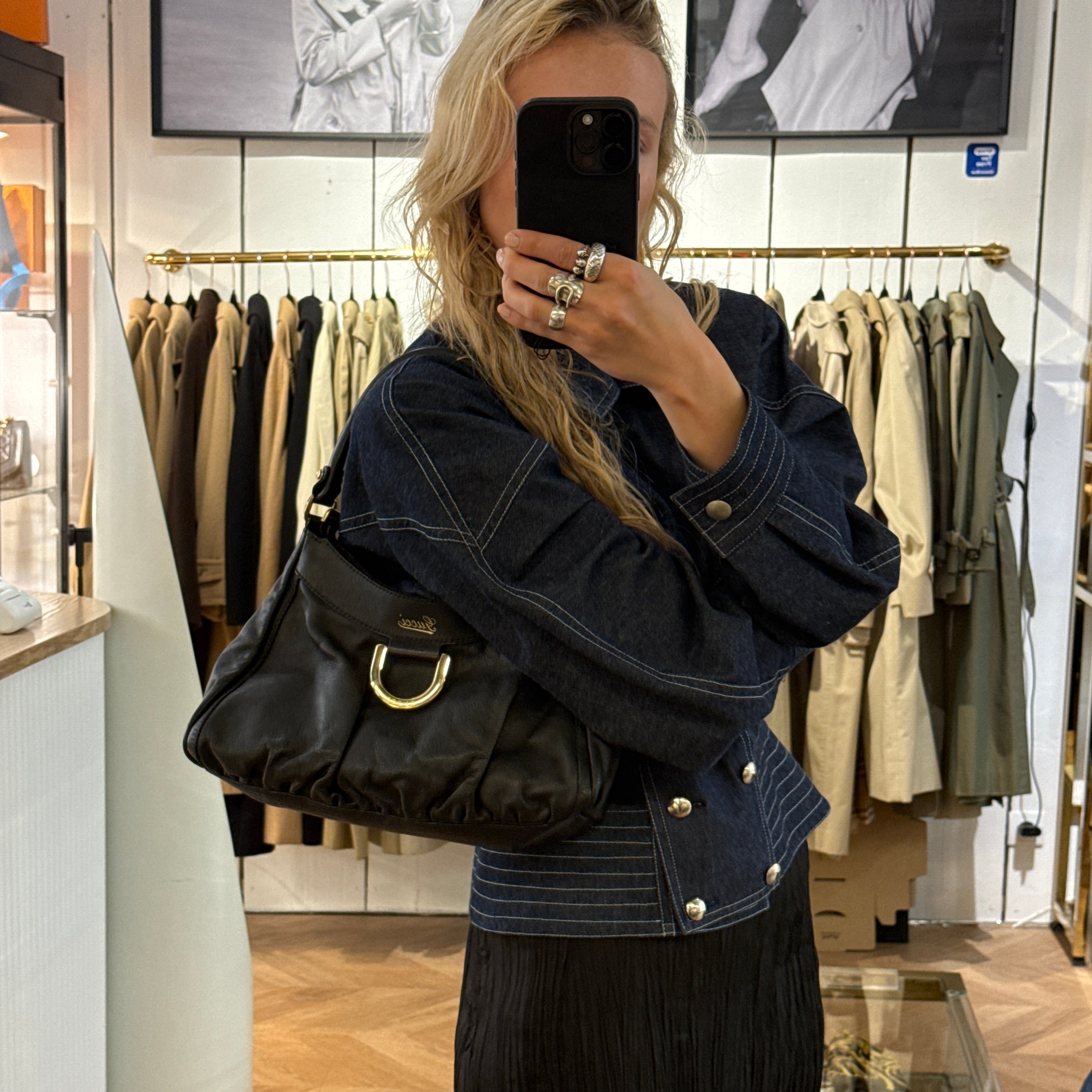 Sac GUCCI D-ring cuir lisse noir