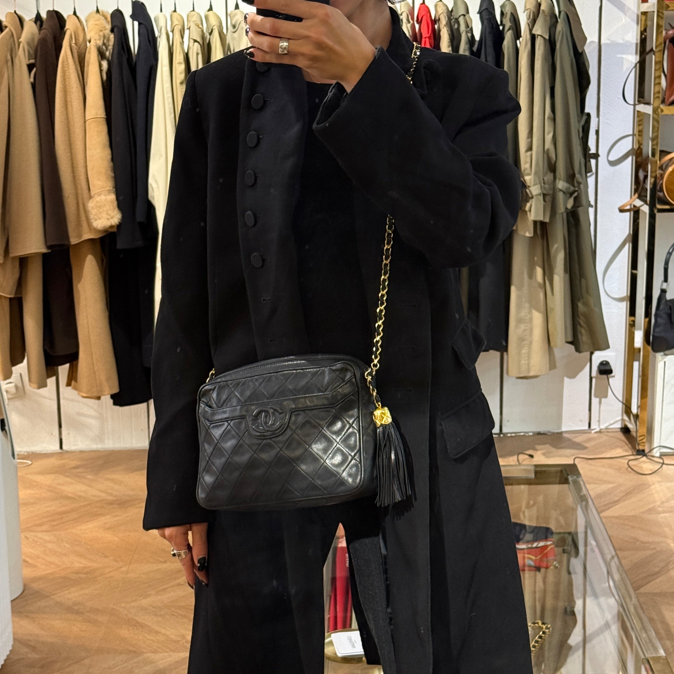 CHANEL Camera Bag shoulder bag vintage black lambskin 1991-1994