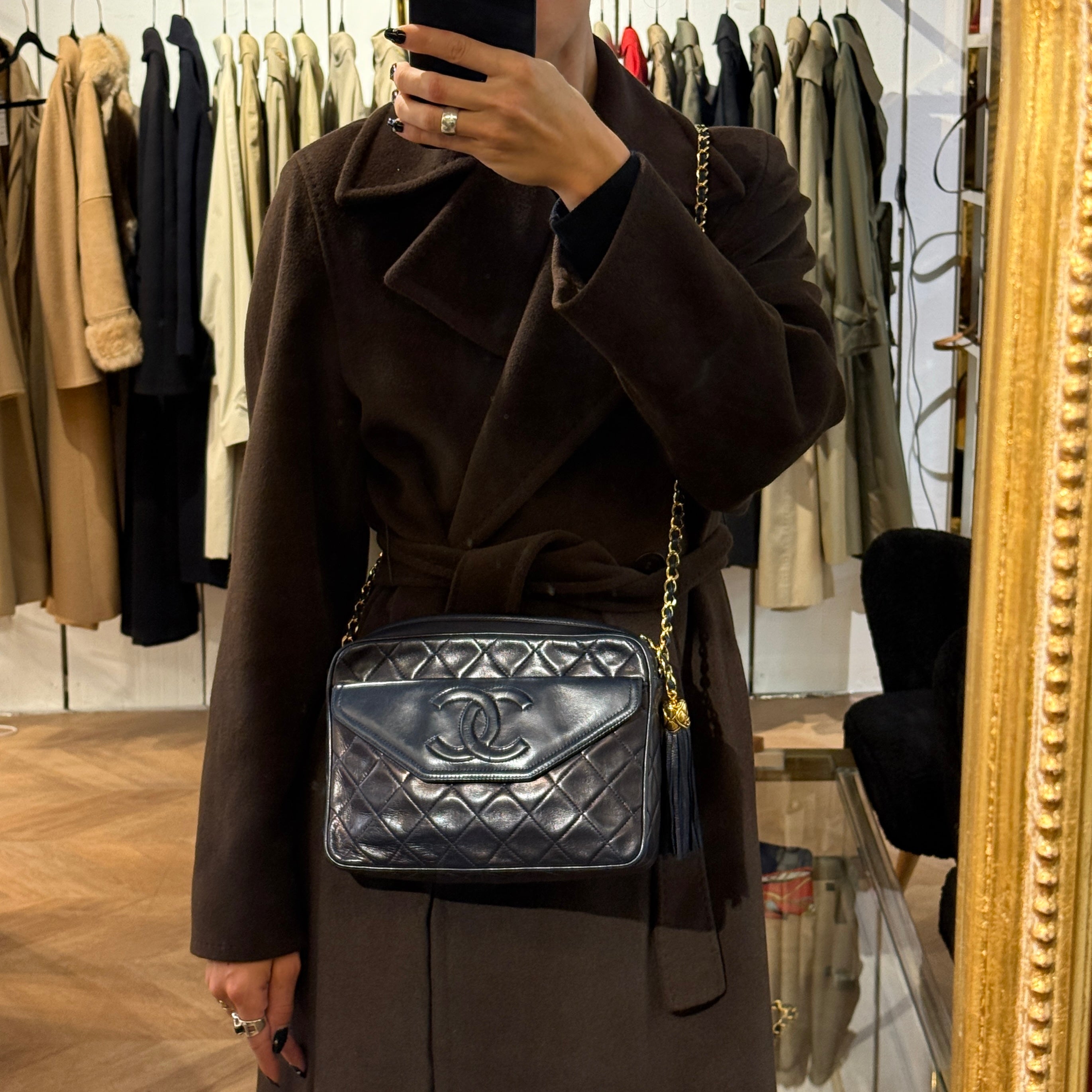 CHANEL Camera Bag shoulder bag vintage navy blue lambskin 1989-1991