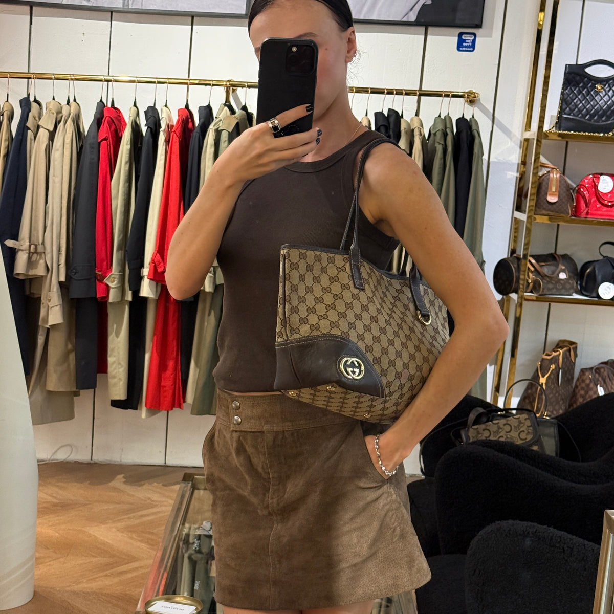GUCCI Tote bag in brown canvas and leather