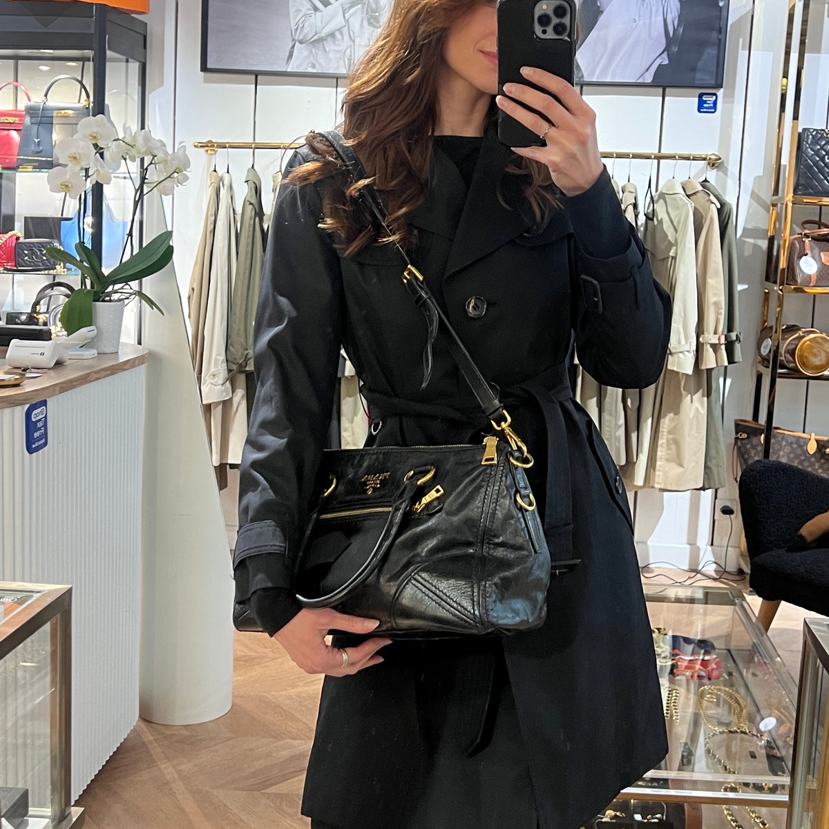 PRADA Bonnie black smooth leather shoulder bag