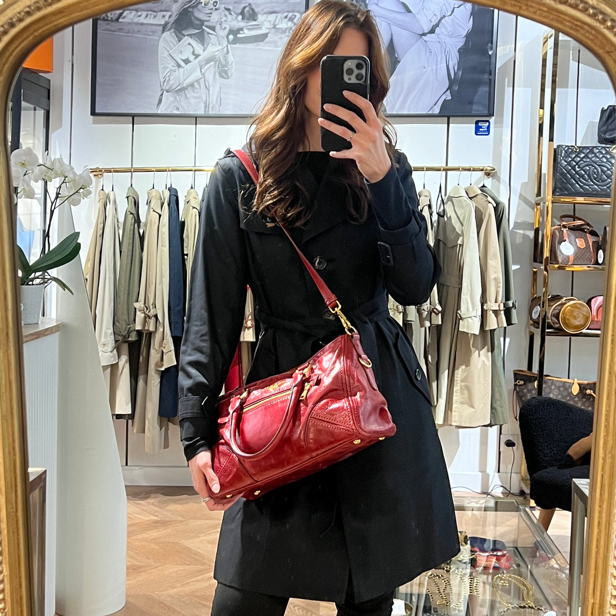 PRADA Vitello Shine Satchel bag, smooth red leather