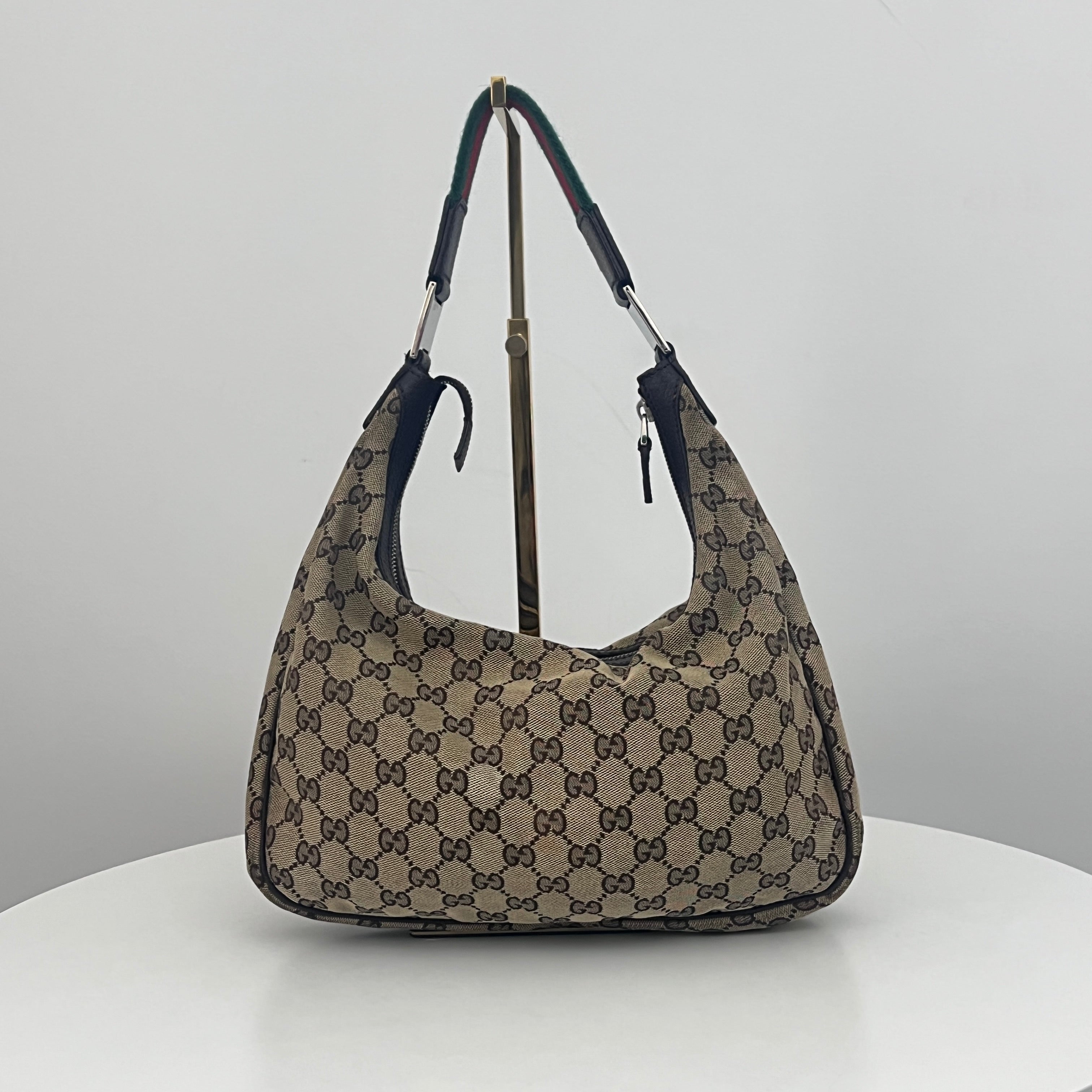 Sac GUCCI Hobo GG toile et cuir marron