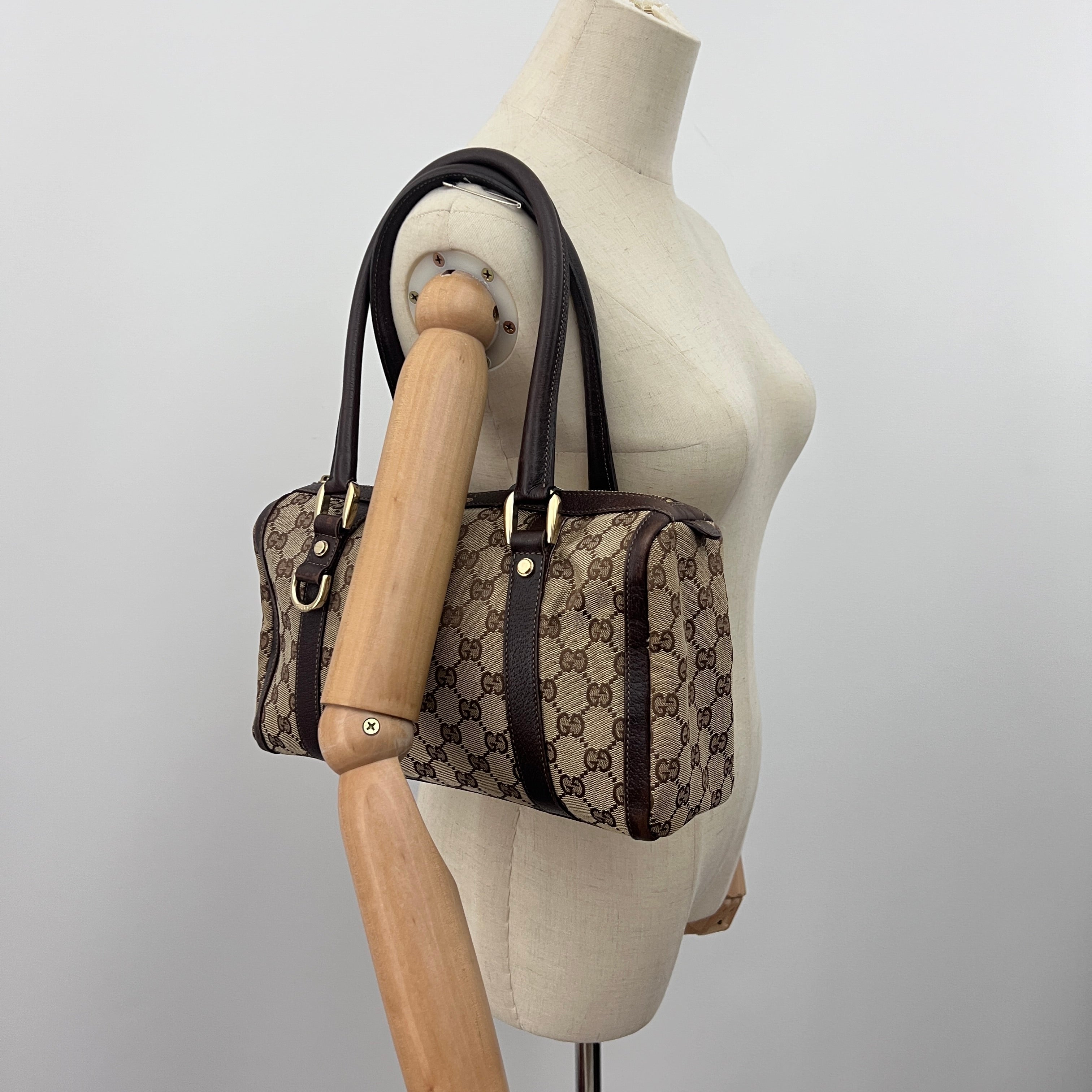 Sac GUCCI Mini Abbey Boston toile et cuir marron