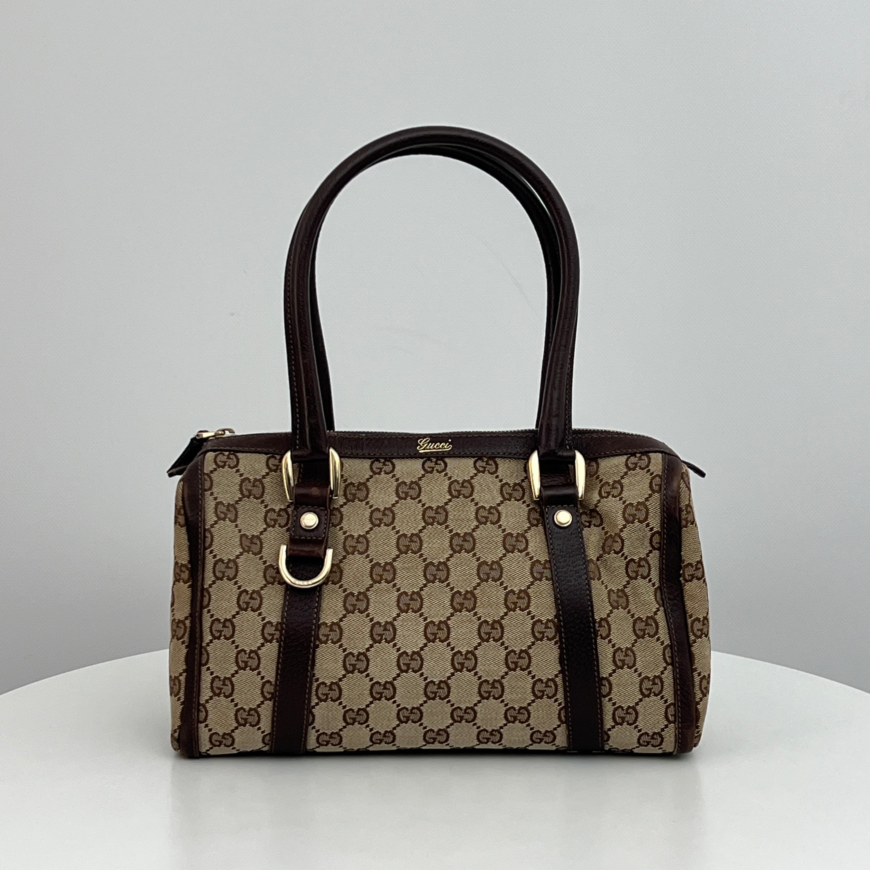 Sac GUCCI Mini Abbey Boston toile et cuir marron