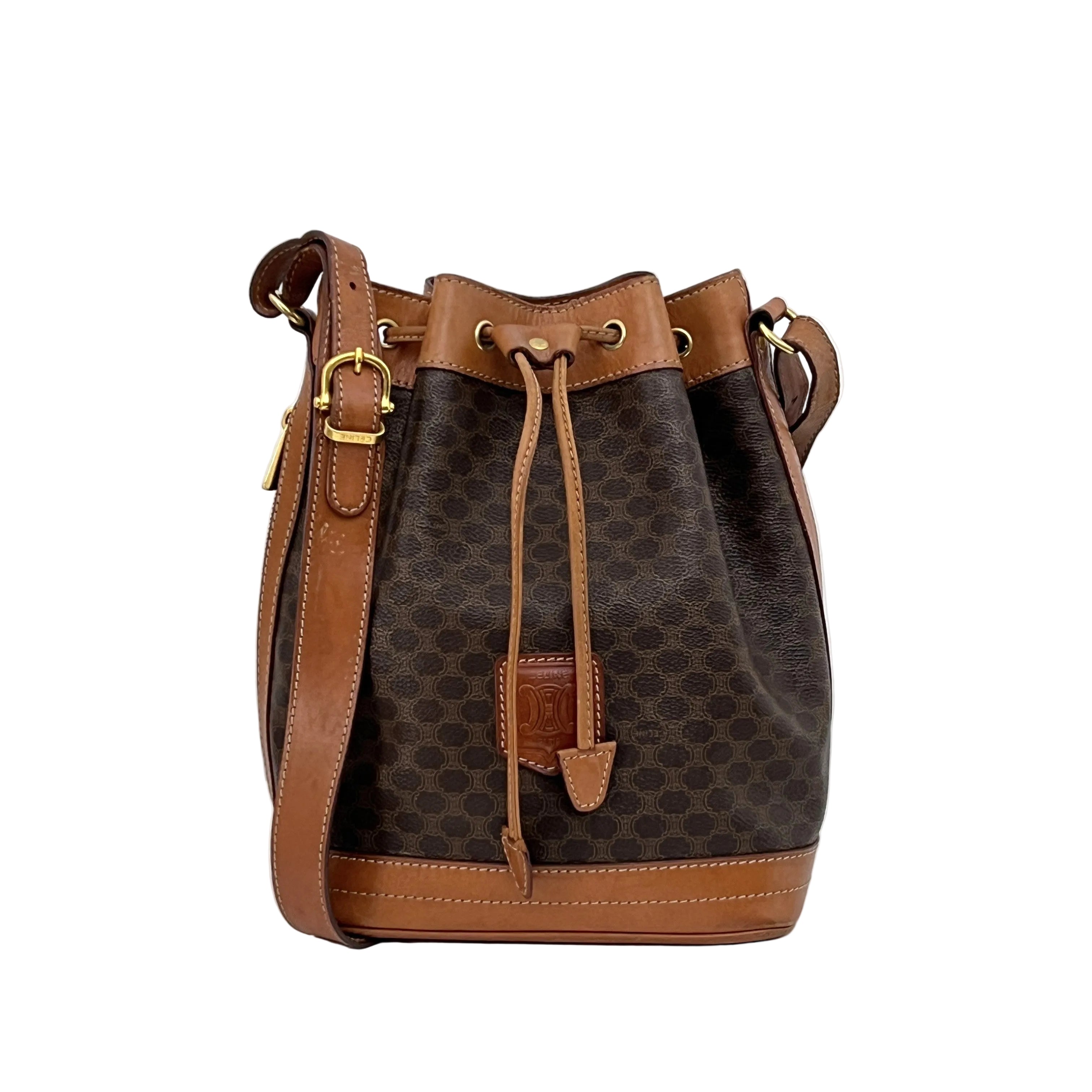 Sac à bandoulière CELINE Seau toile et cuir marron